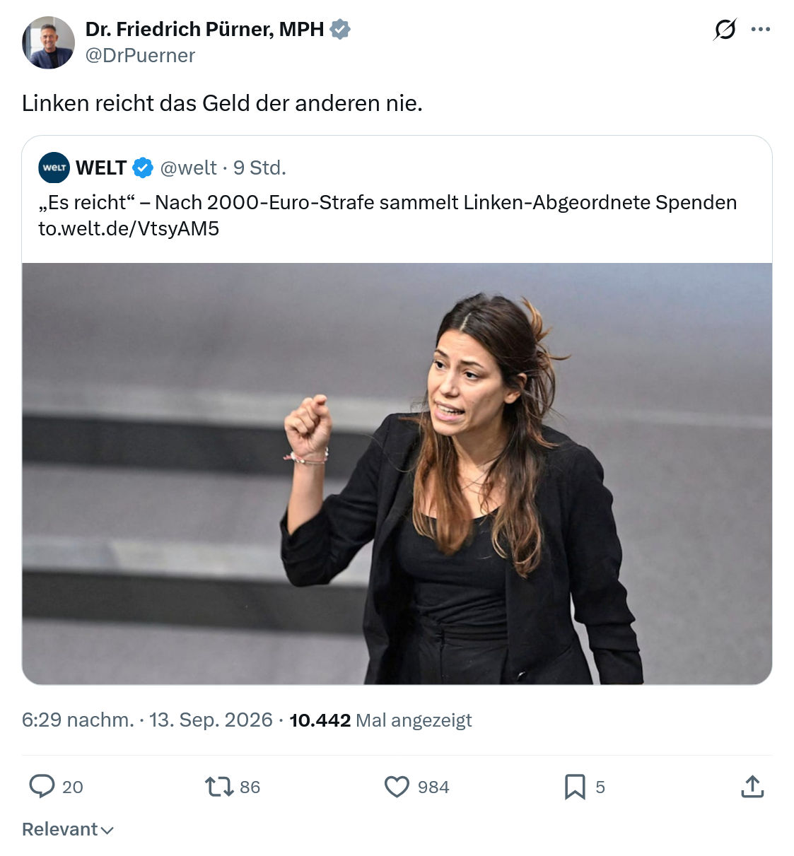Friedrich Pürner: Linken reicht das Geld...