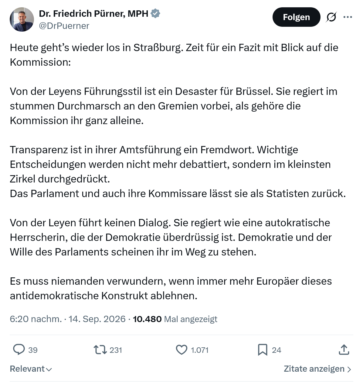 Friedrich Pürner: Heute geht’s wieder los in Straßburg...