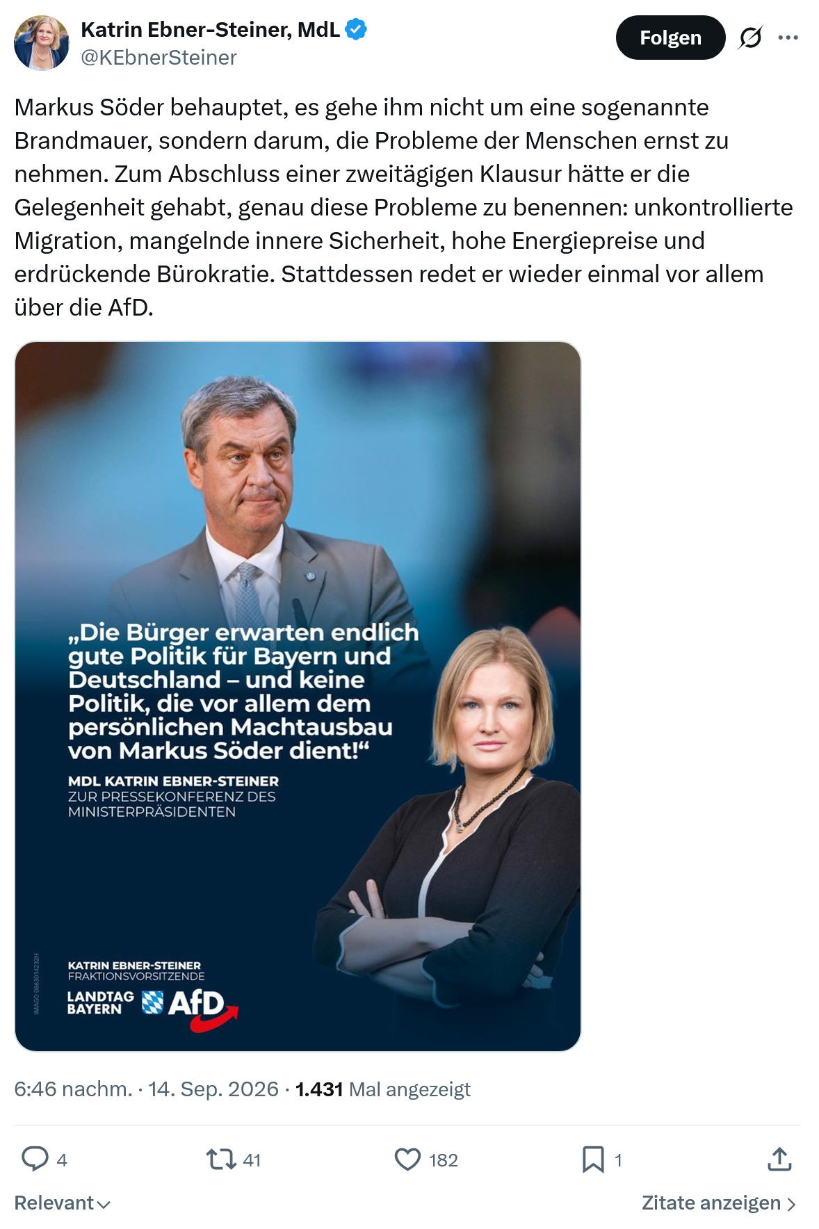 Katrin Ebner-Steiner: Markus Söder behauptet...