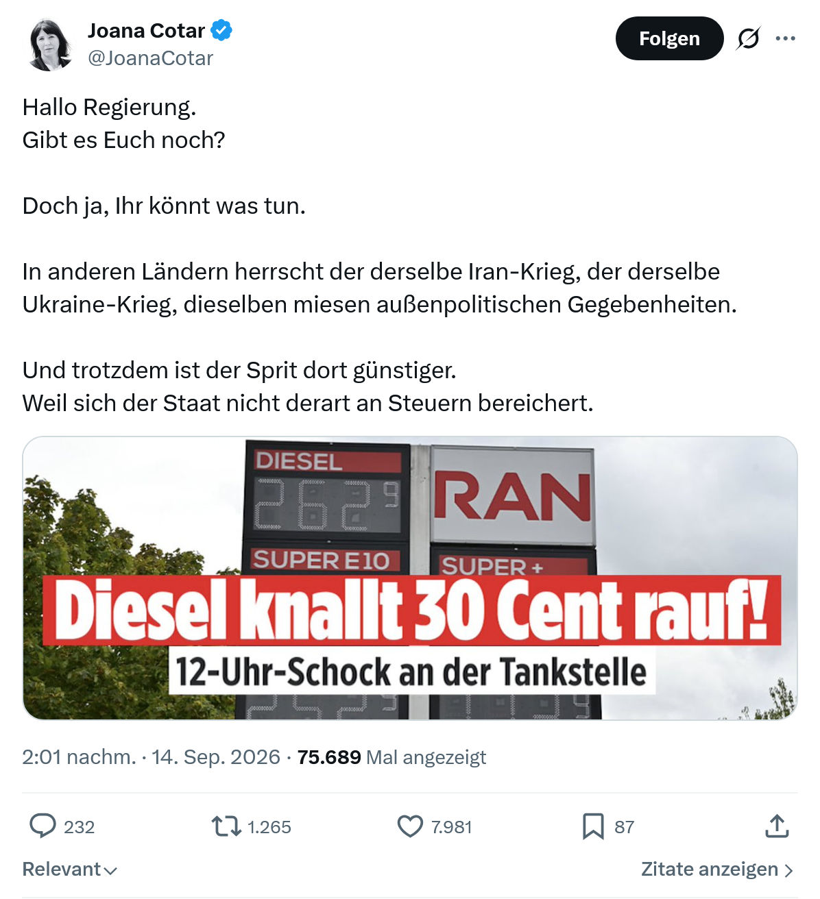Joana Cotar: Hallo Regierung...