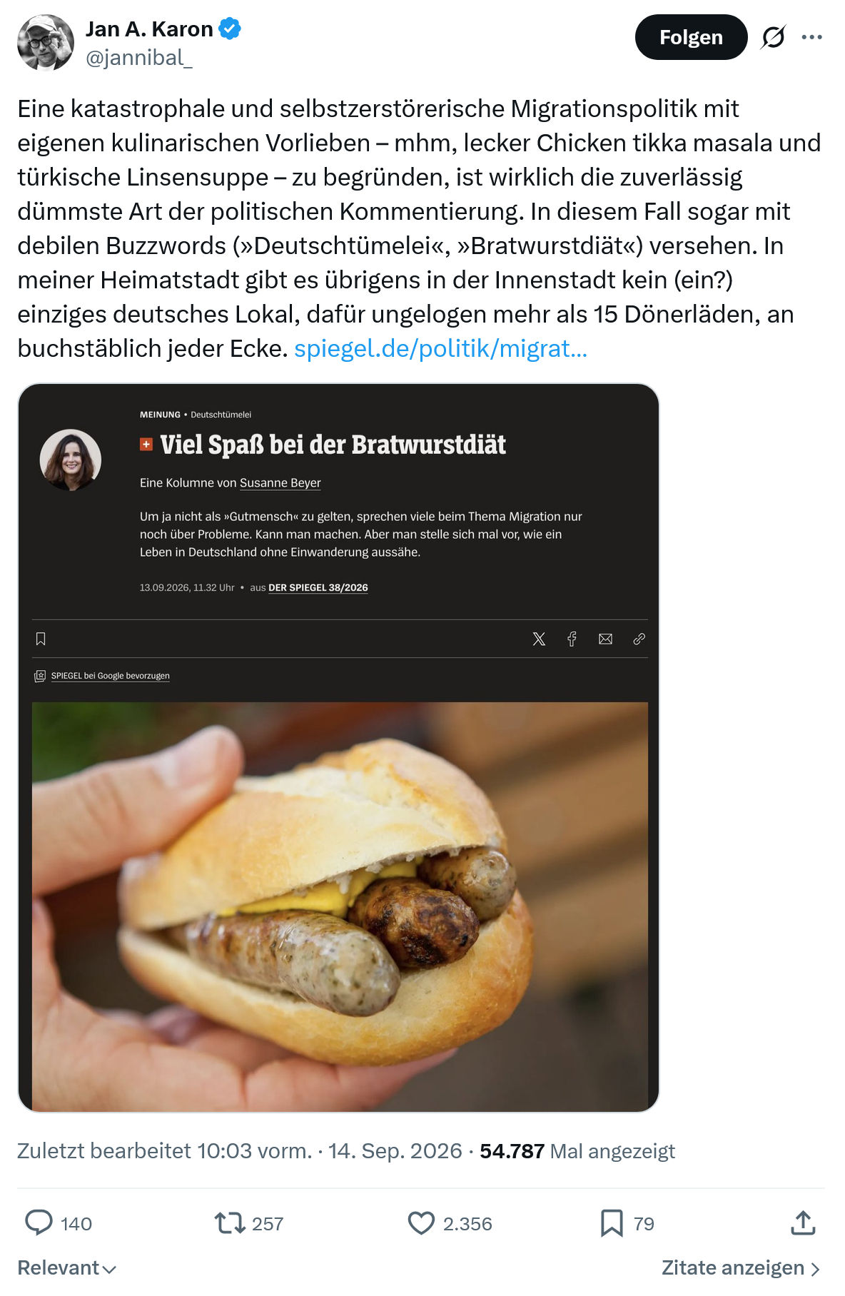 Jan A. Karon: Eine katastrophale und selbstzerstörerische...