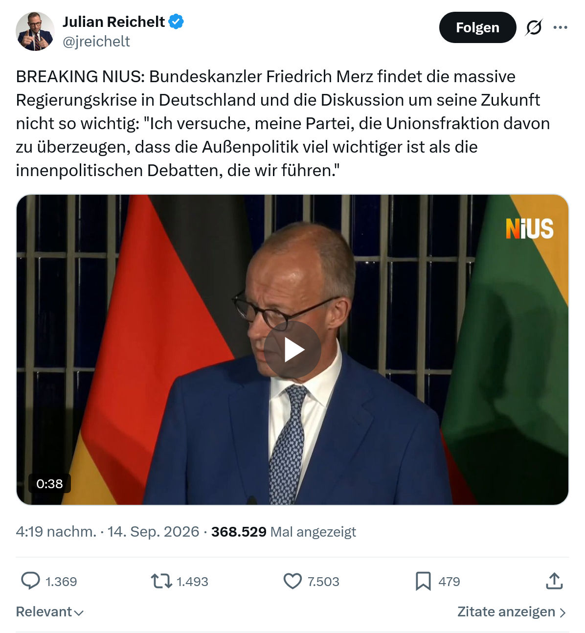 Julian Reichelt: BREAKING NIUS...