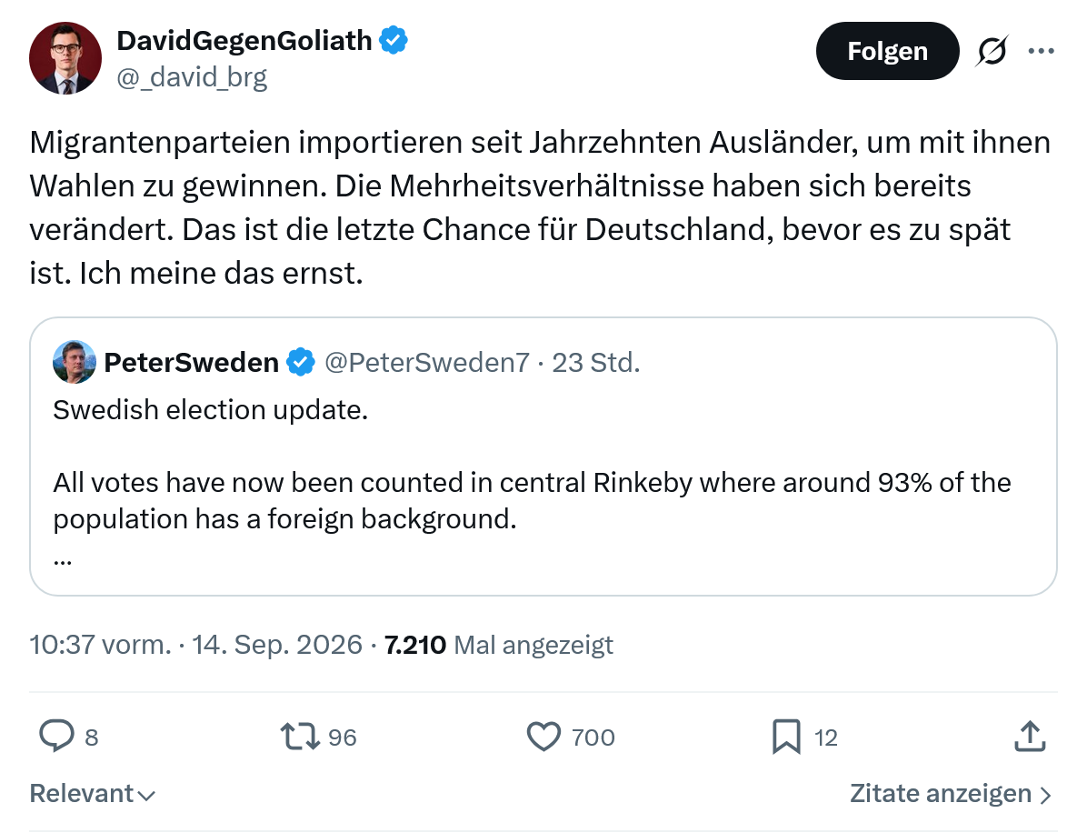 David Gegen Goliath: Migrantenparteien importieren...
