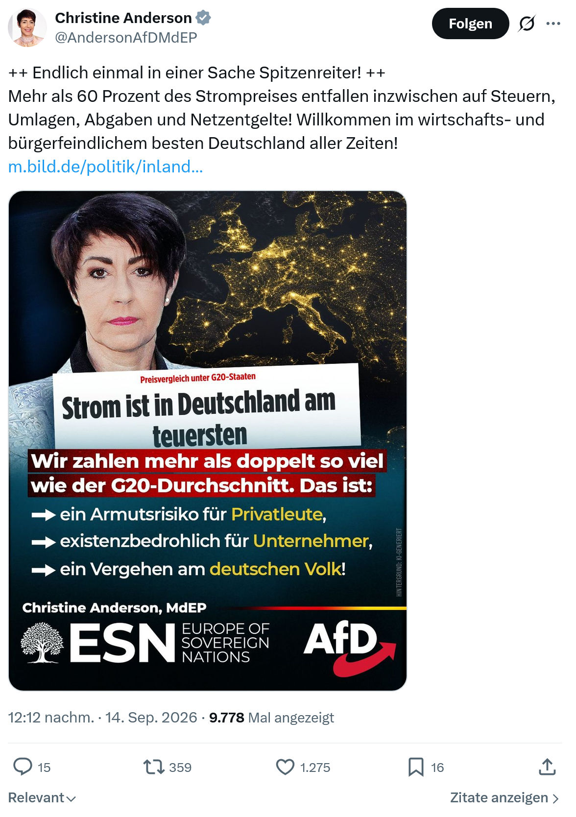 Christine Anderson: Endlich einmal in einer Sache Spitzenreiter...