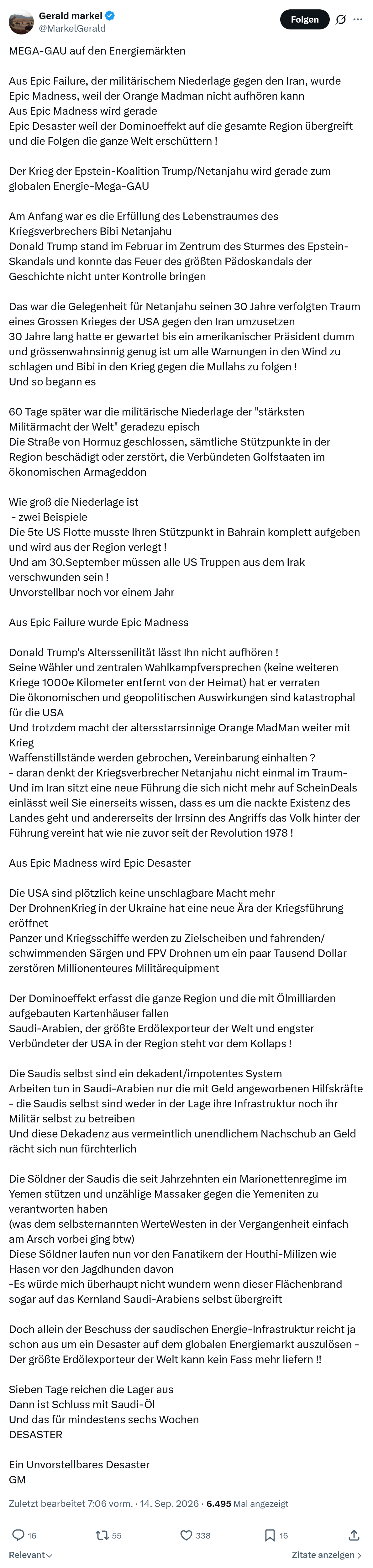 Gerald Markel: MEGA-GAU auf den Energiemärkten...