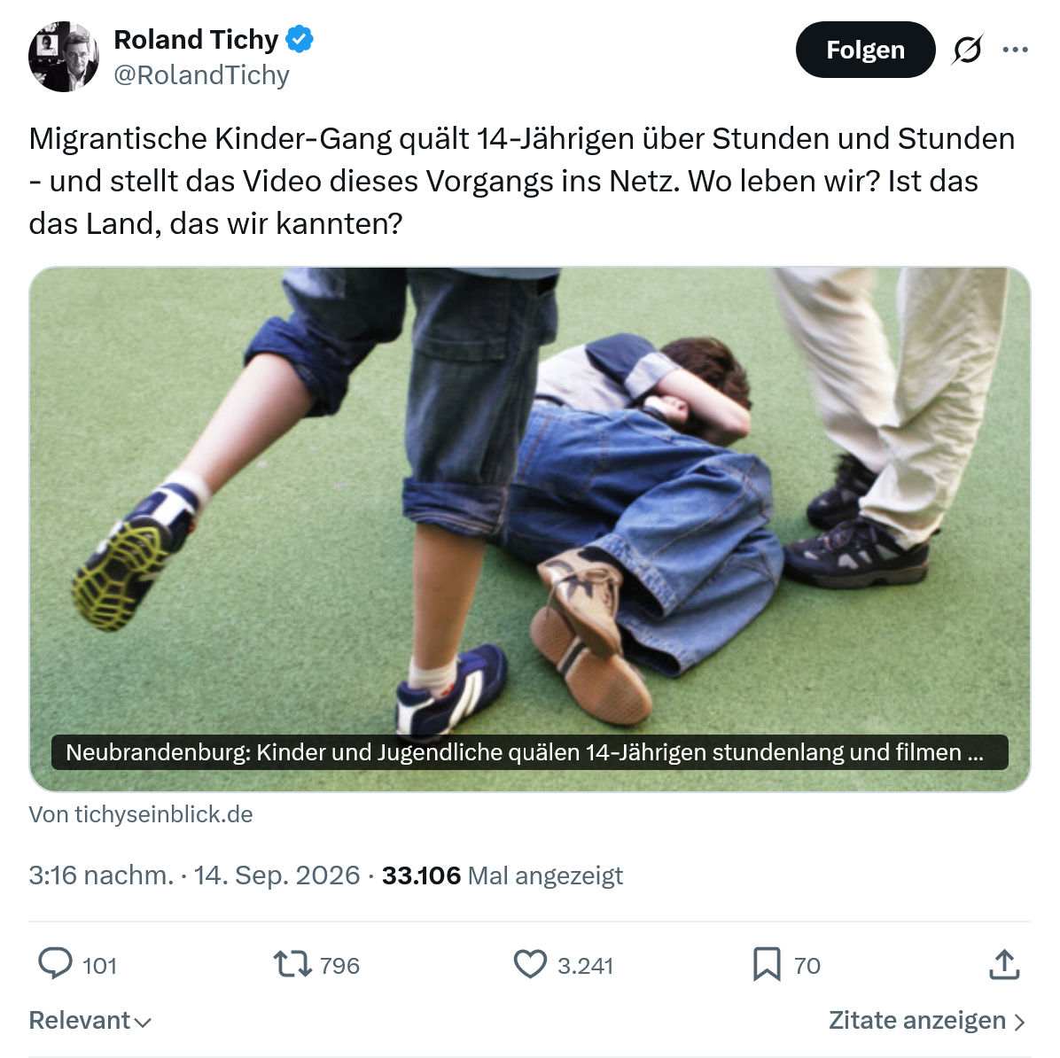 Roland Tichy: Migrantische Kinder-Gang quält...