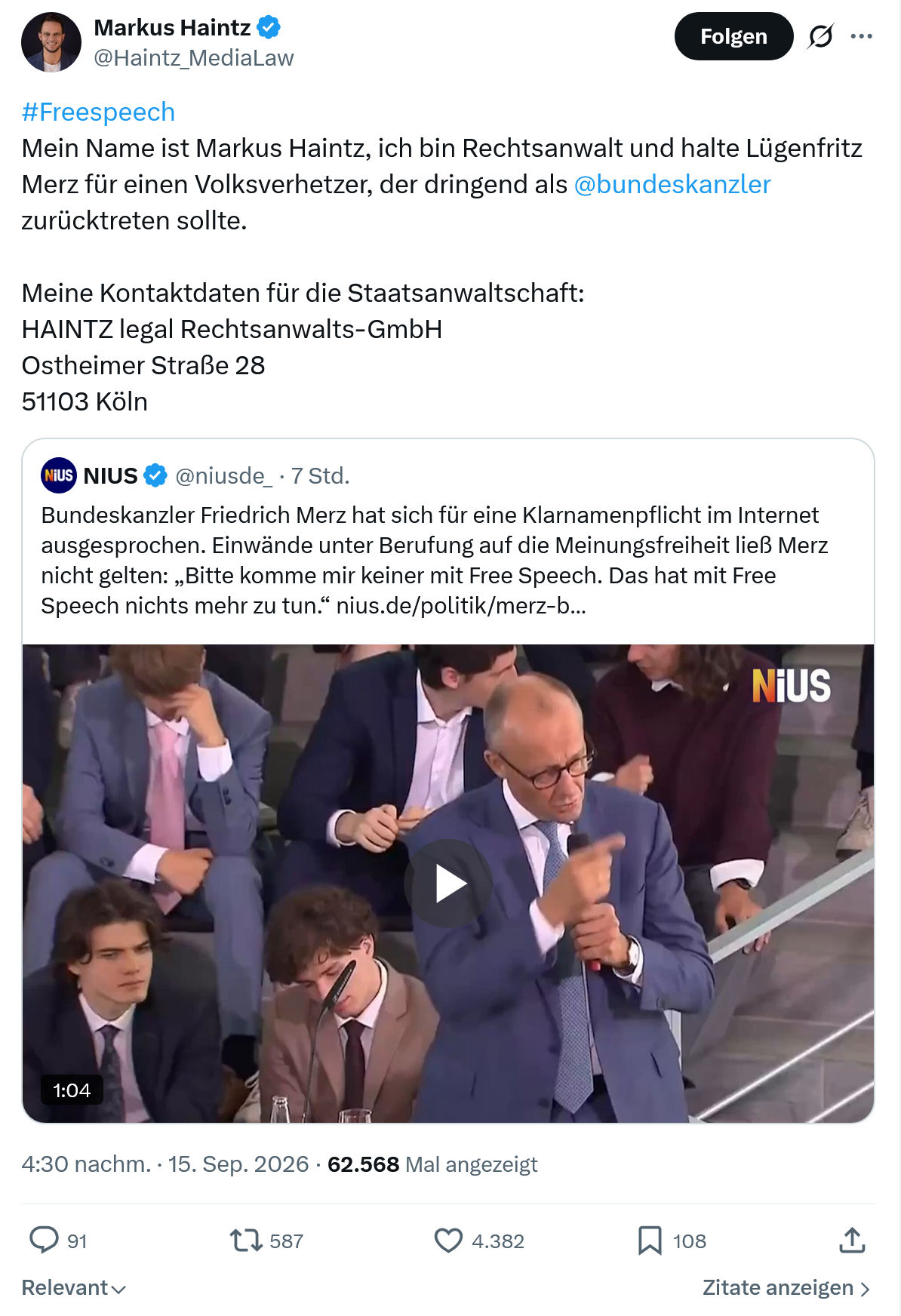 Markus Haintz: #Freespeech...
