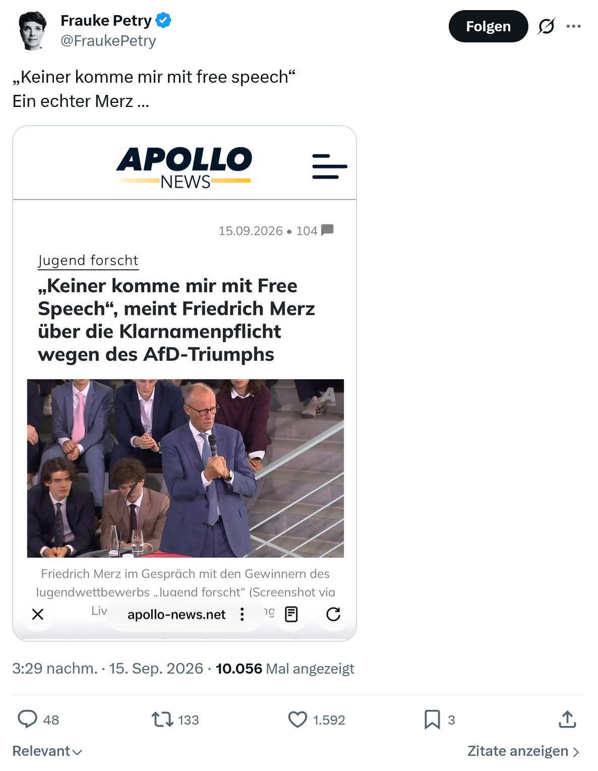 Frauke Petry: Keiner komme mir mit...