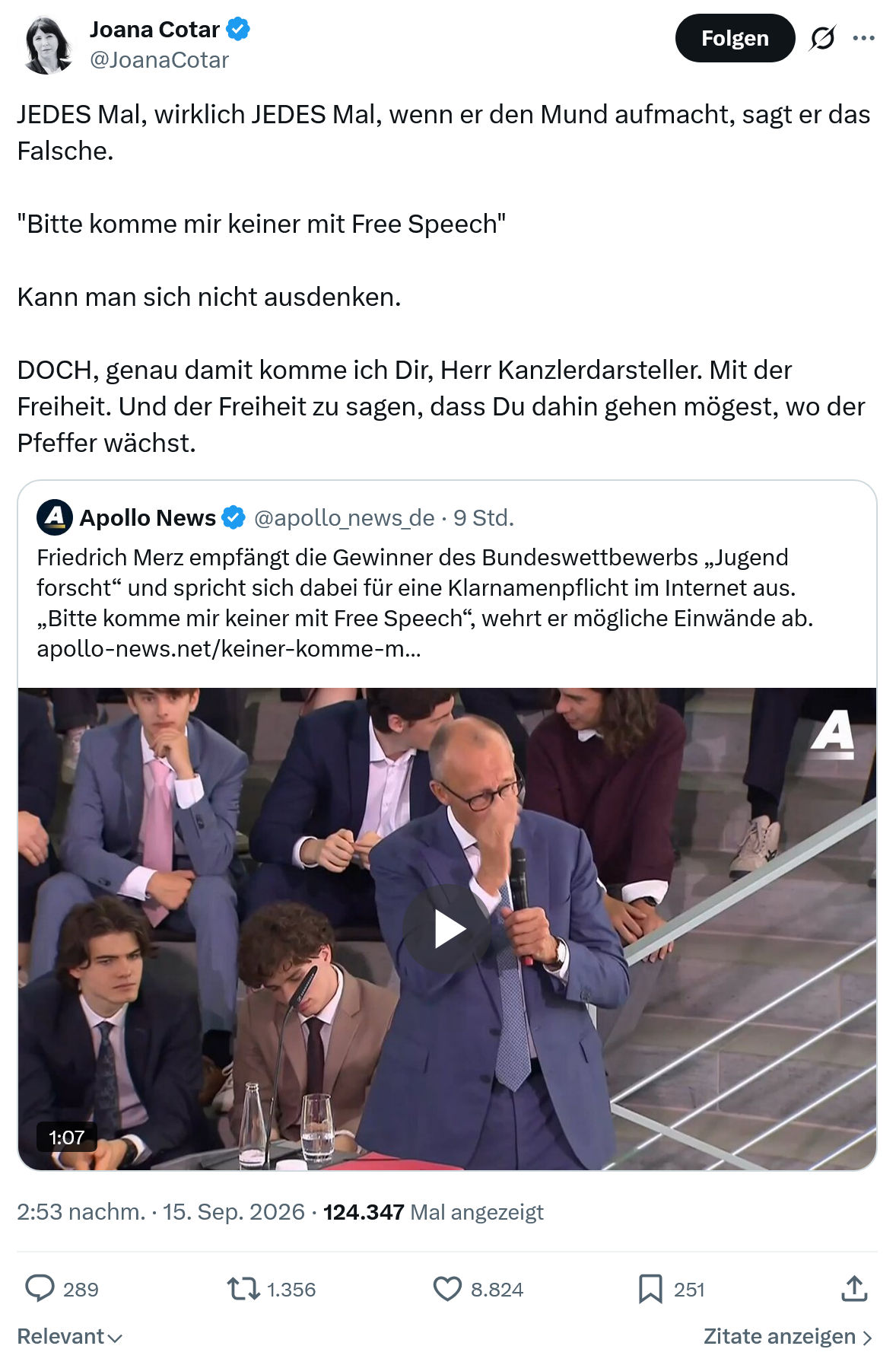 Joana Cotar: JEDES Mal, wirklich JEDES Mal...