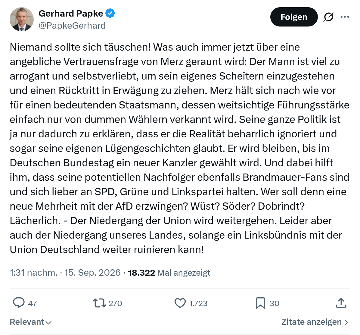 Gerhard Papke: Niemand sollte sich täuschen...