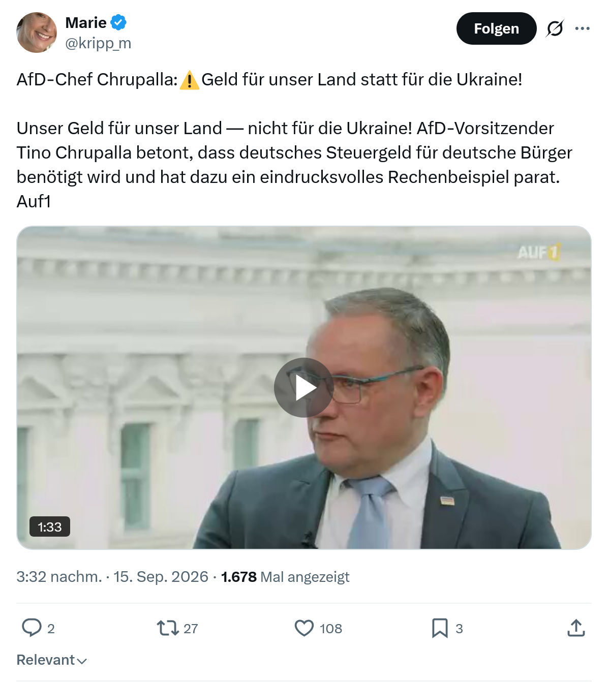 Marie kripp: AfD-Chef Chrupalla...