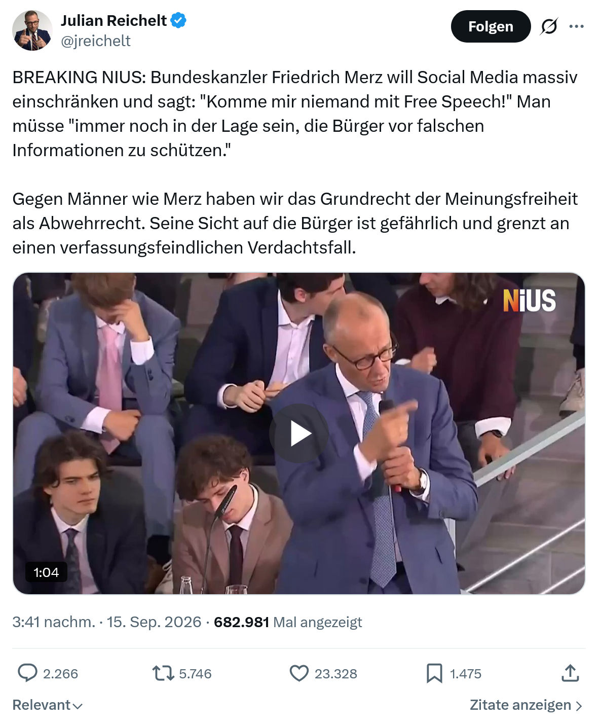 Julian Reichelt: BREAKING NIUS...