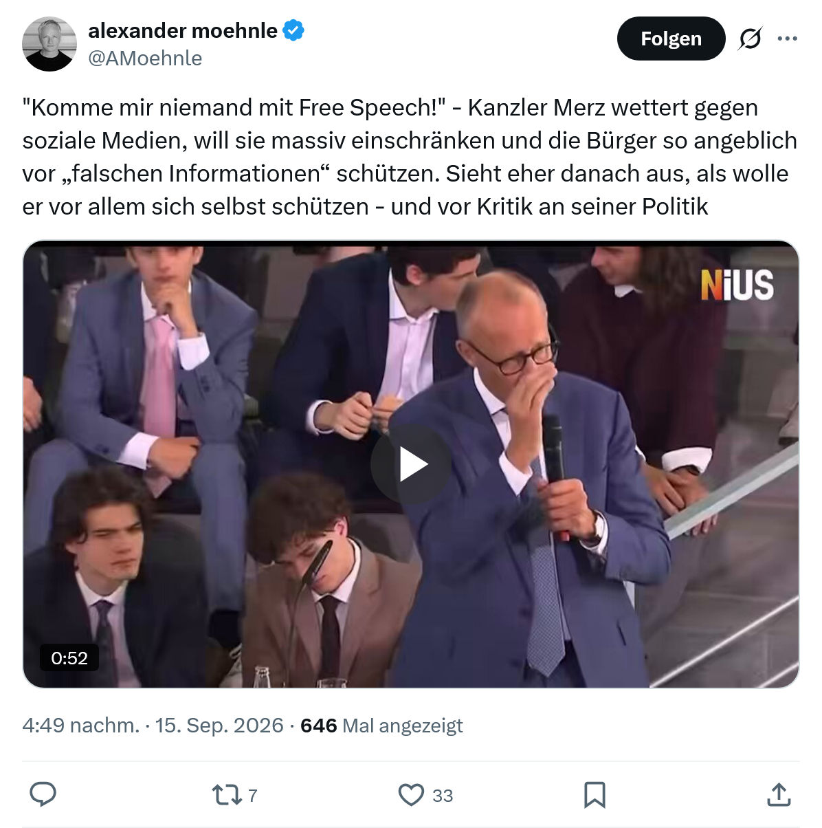 Alexander Moehnle: "Komme mir niemand mit Free Speech!"...