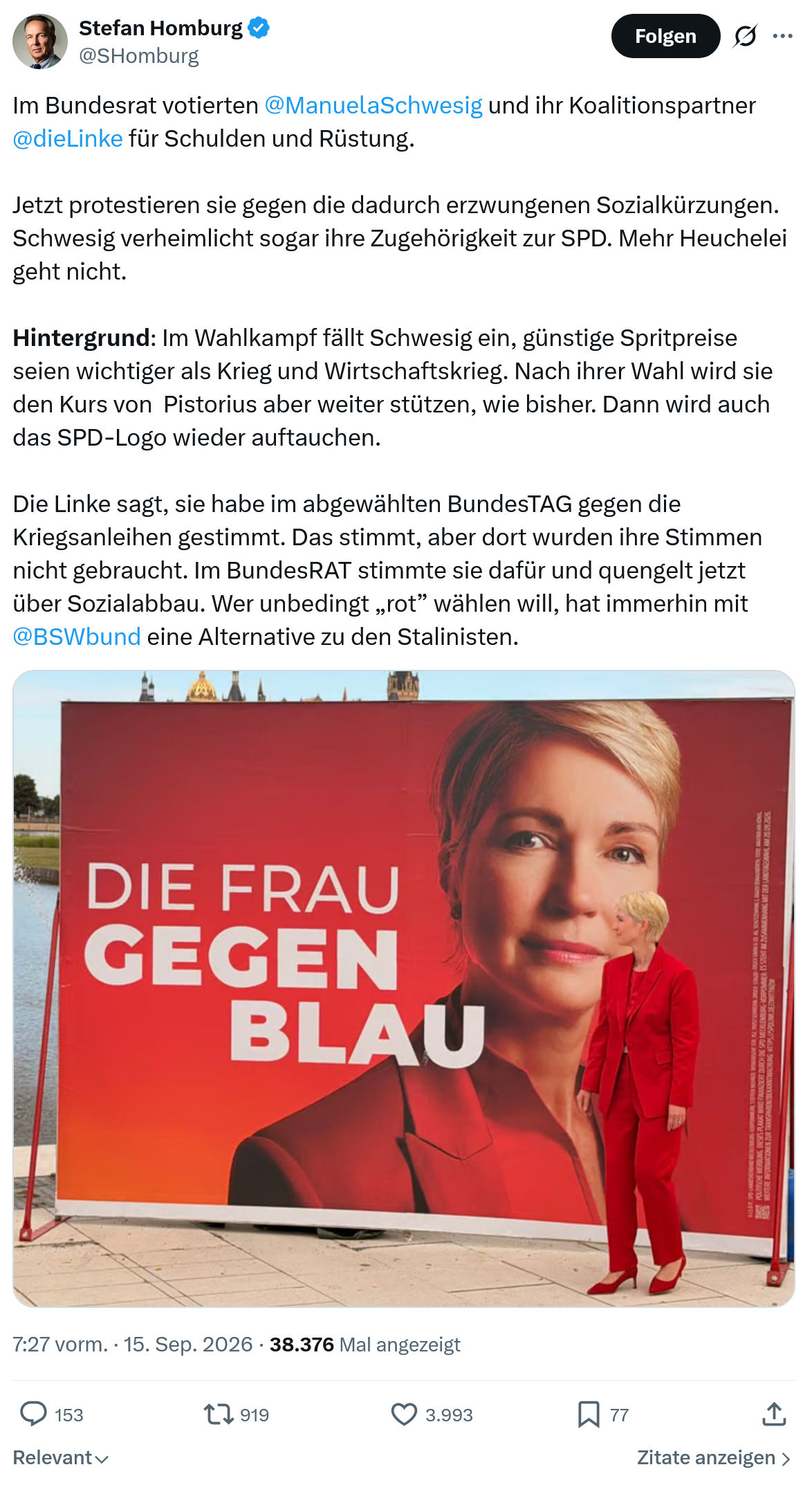 Stefan Homburg: Im Bundesrat votierten...