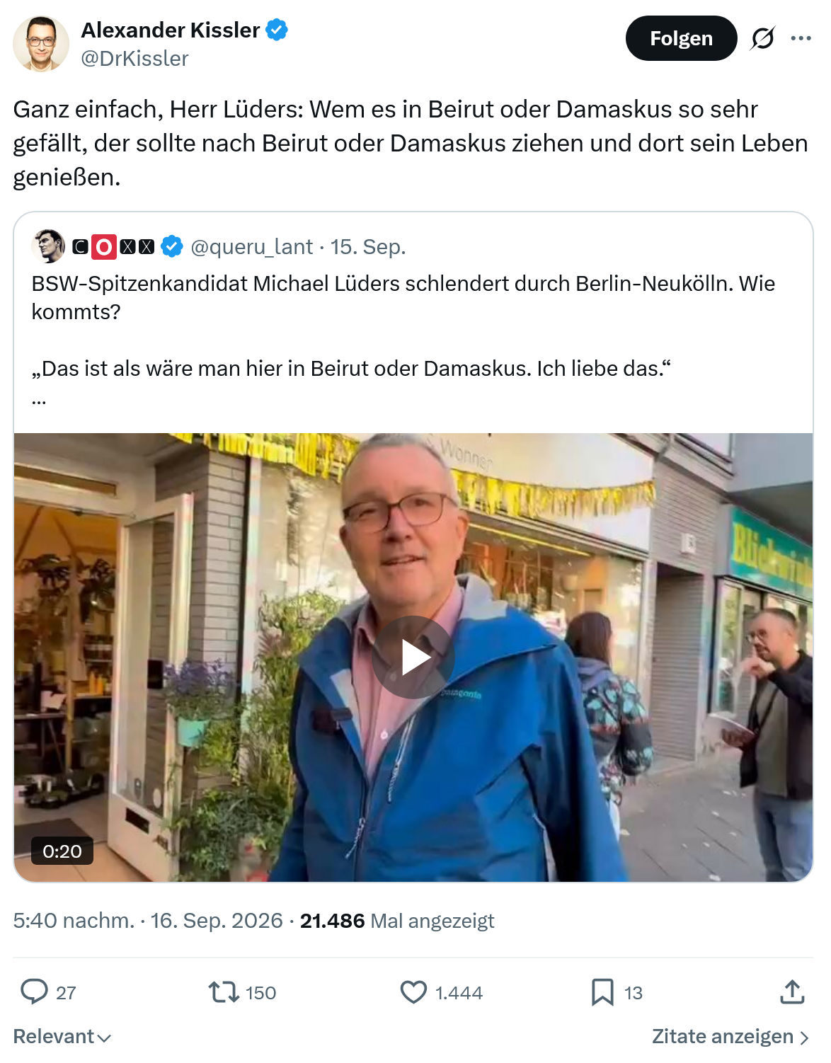 Alexander Kissler: Ganz einfach, Herr Lüders...