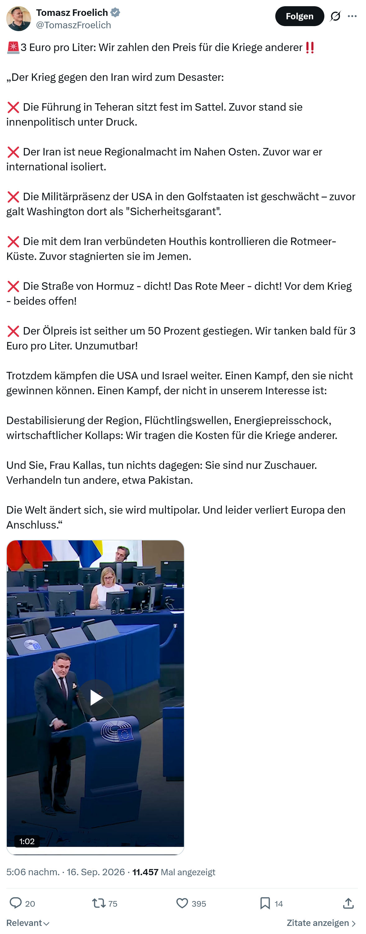 Tomasz Froelich: 3 Euro pro Liter...