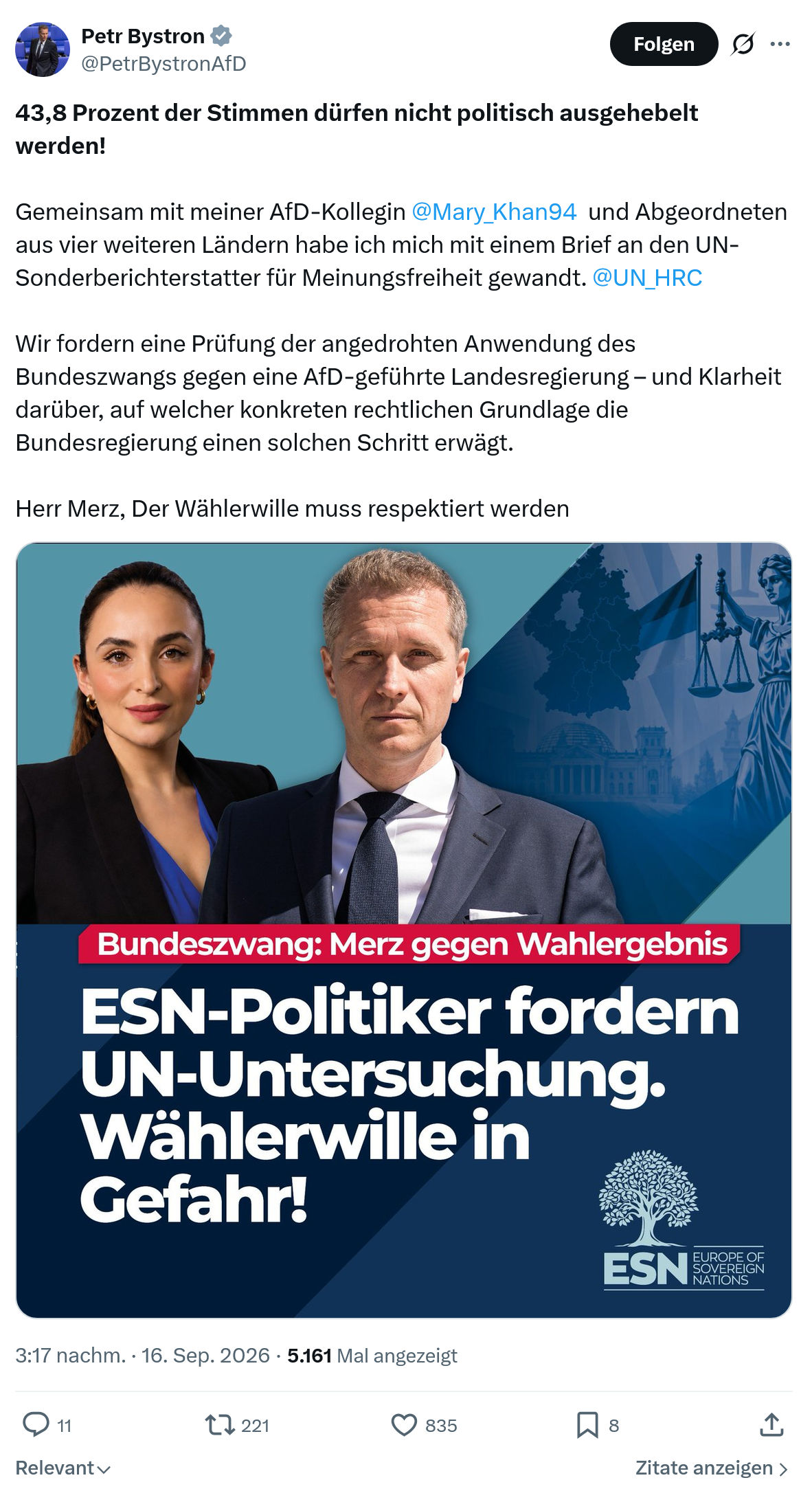 Petr Bystron: 43,8 Prozent der Stimmen...
