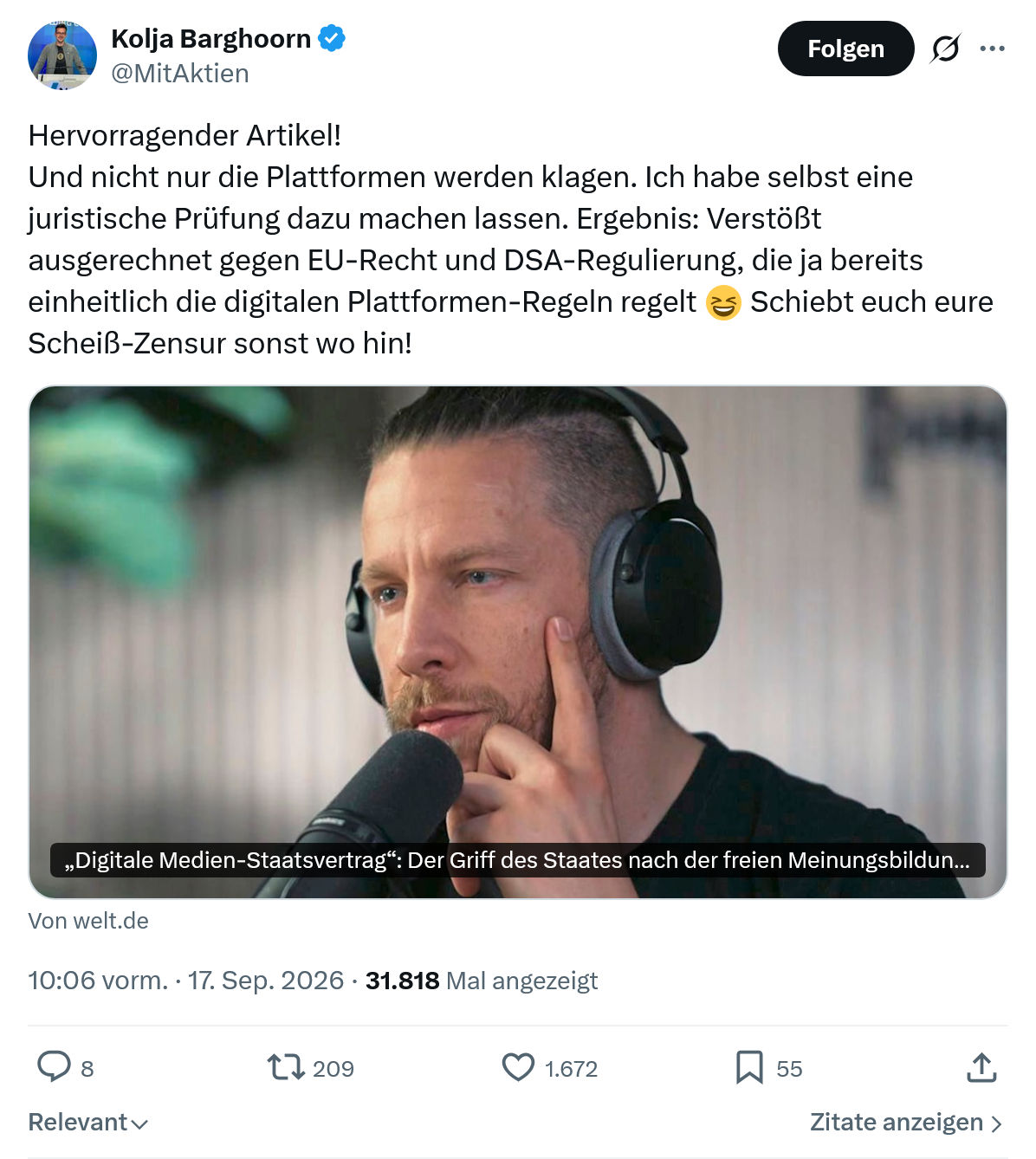Kolja Barghoorn: Hervorragender Artikel...