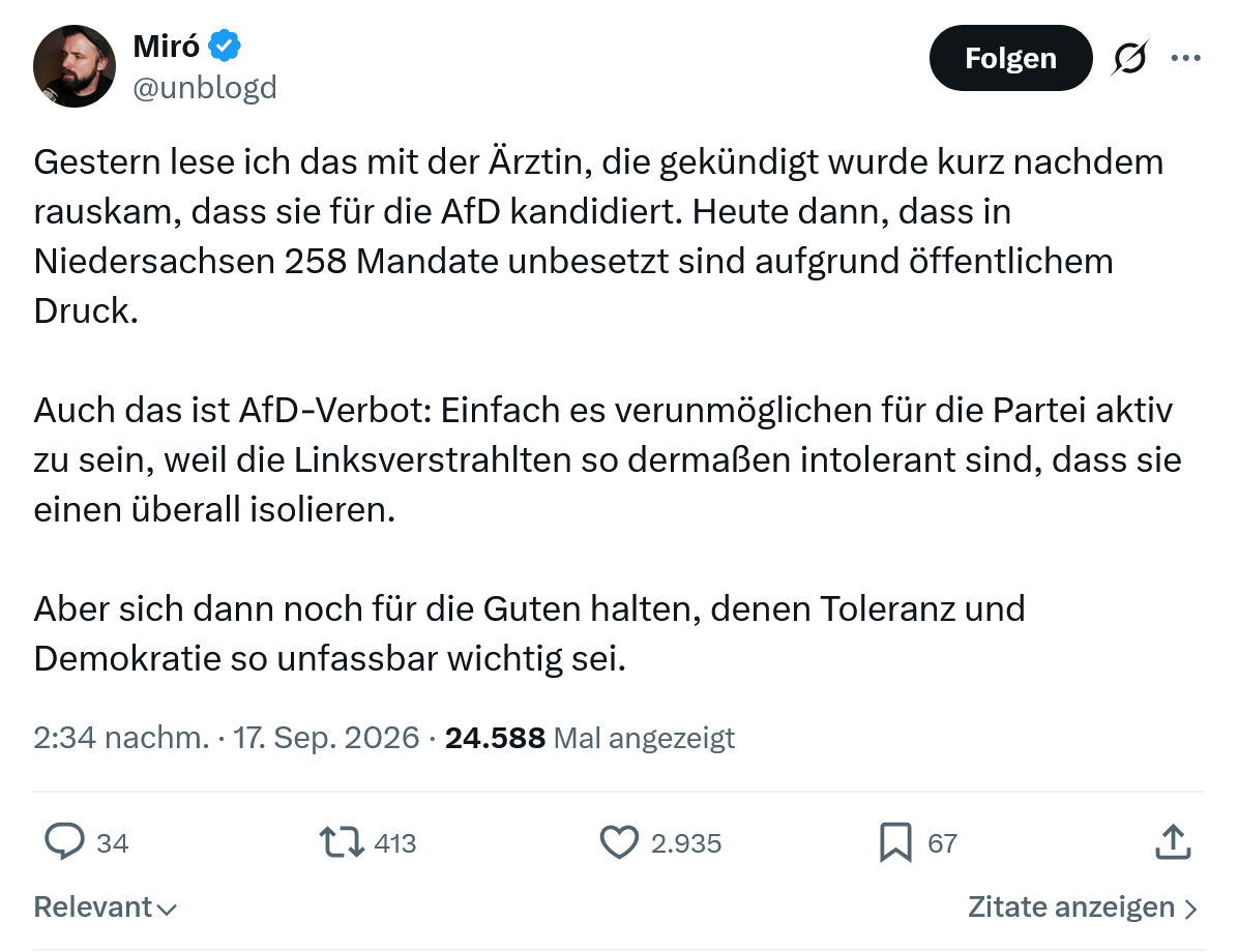 Miro Wolsfeld: Gestern lese ich das mit der Ärztin...