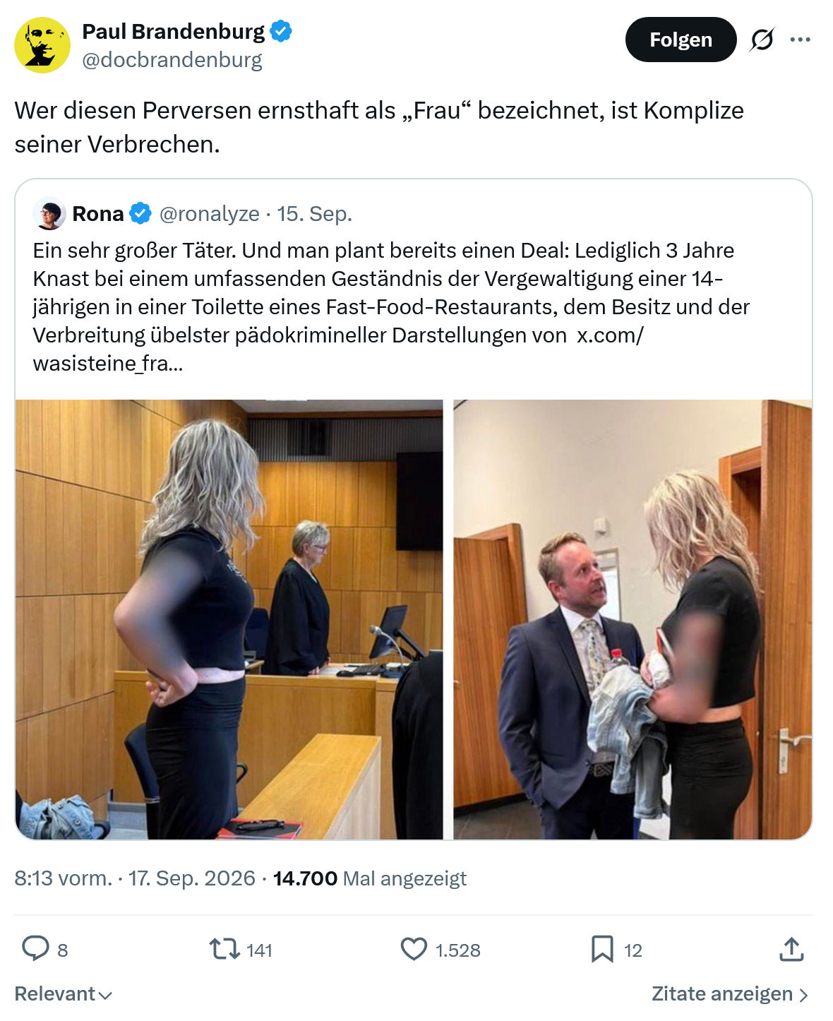 Paul Brandenburg: Wer diesen Perversen ernsthaft...