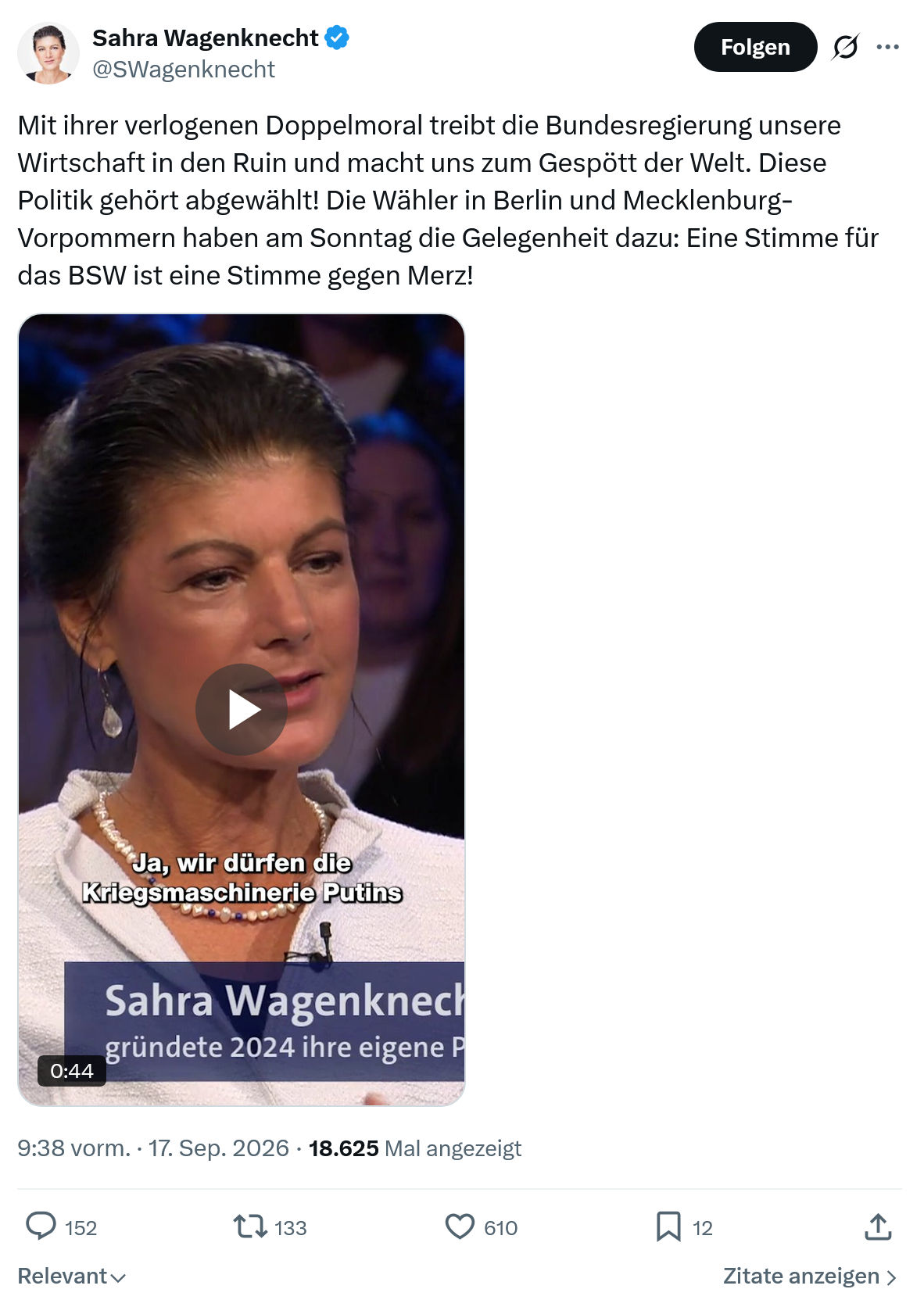 Sahra Wagenknecht: Mit ihrer verlogenen Doppelmoral...