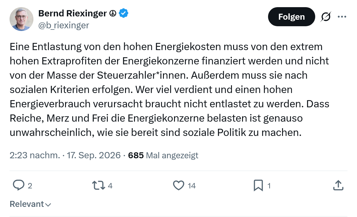 Bernd Riexinger: Eine Entlastung von den hohen...