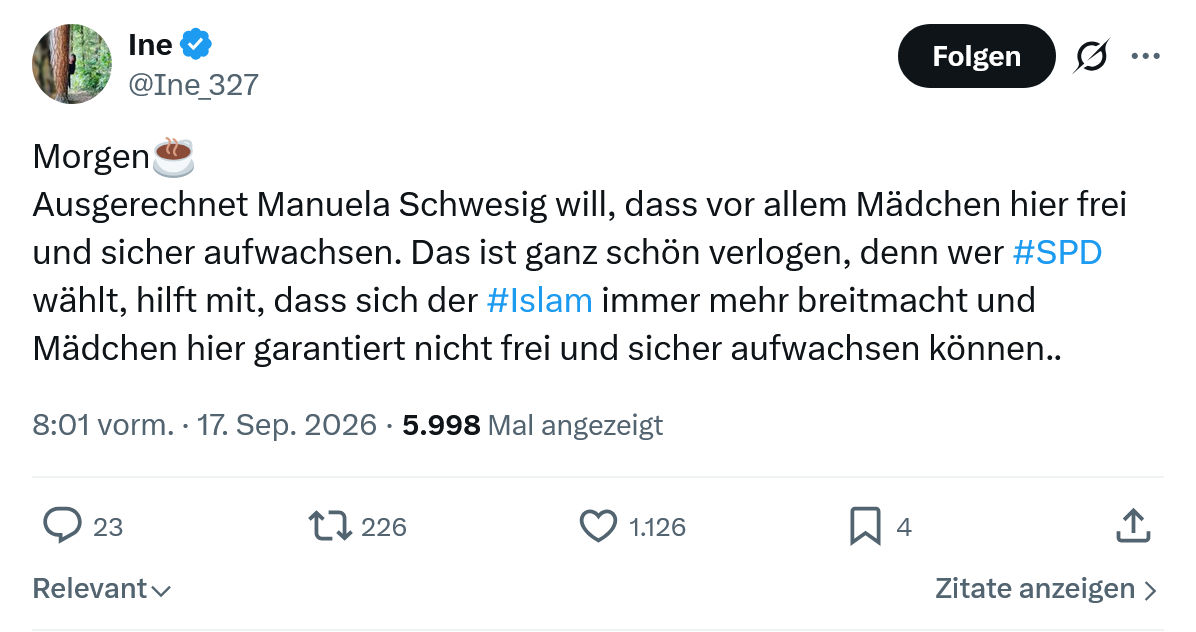 Ine: Ausgerechnet Manuela Schwesig...