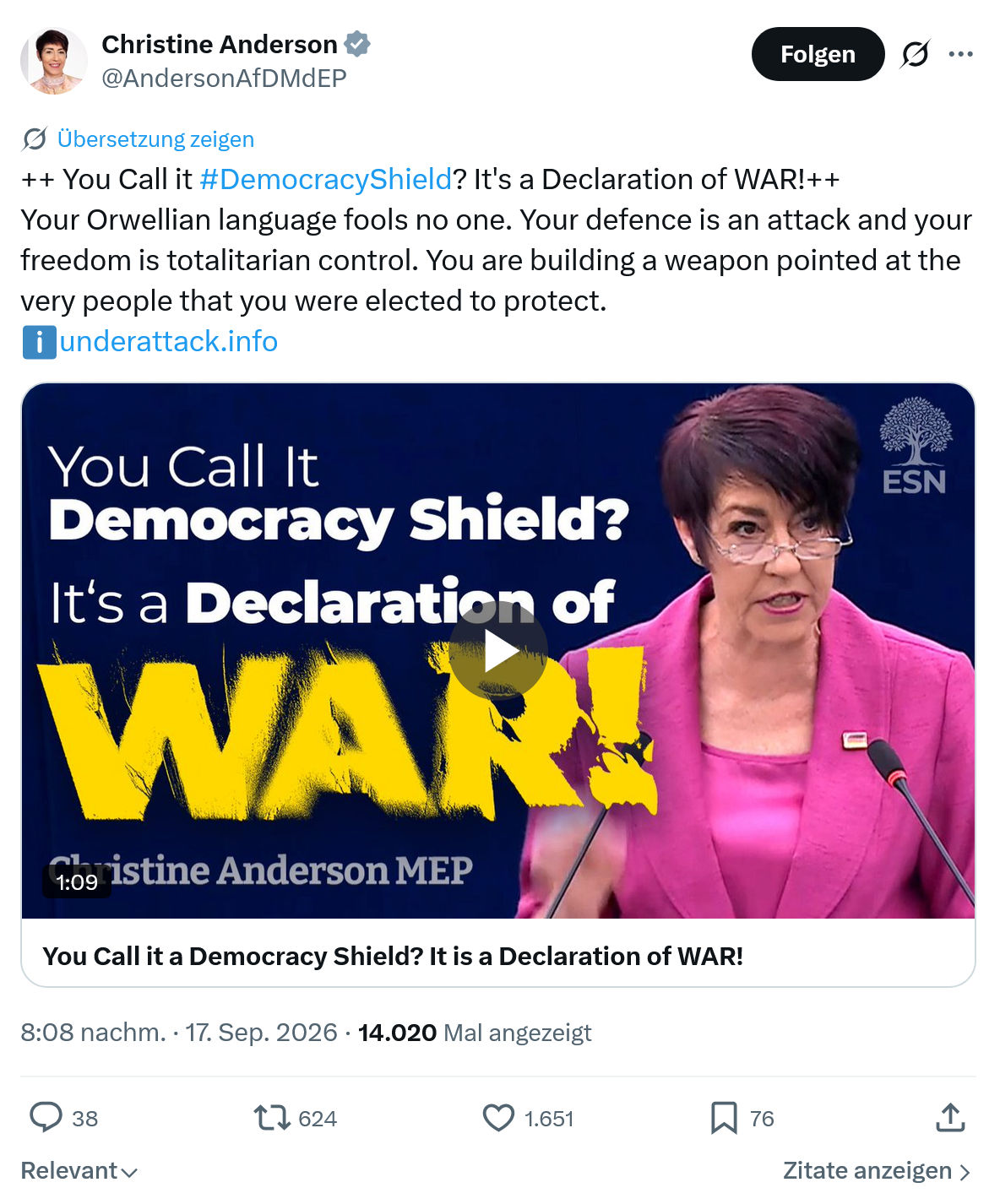 Christine Anderson: You Call it #DemocracyShield...