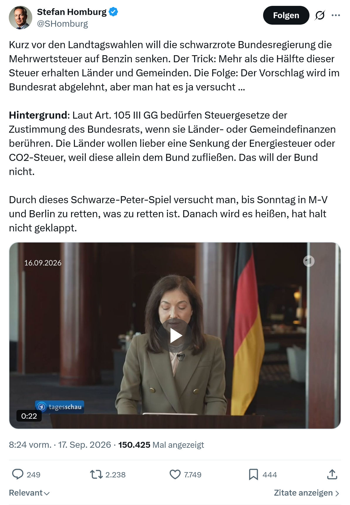 Stefan Homburg: Kurz vor den Landtagswahlen...
