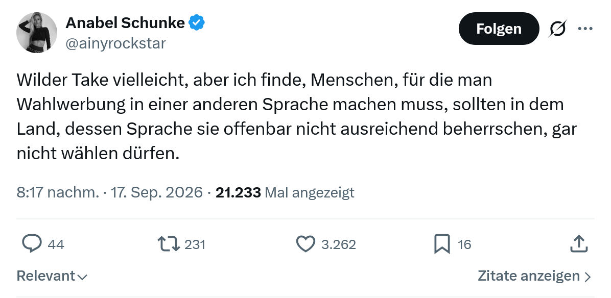 Anabel Schunke: Wilder Take vielleicht...