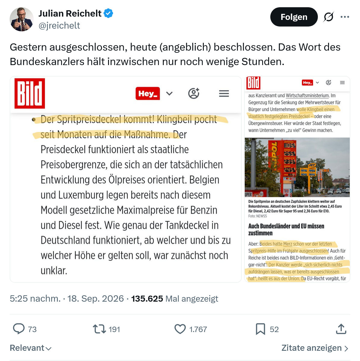 Julian Reichelt: Gestern ausgeschlossen...