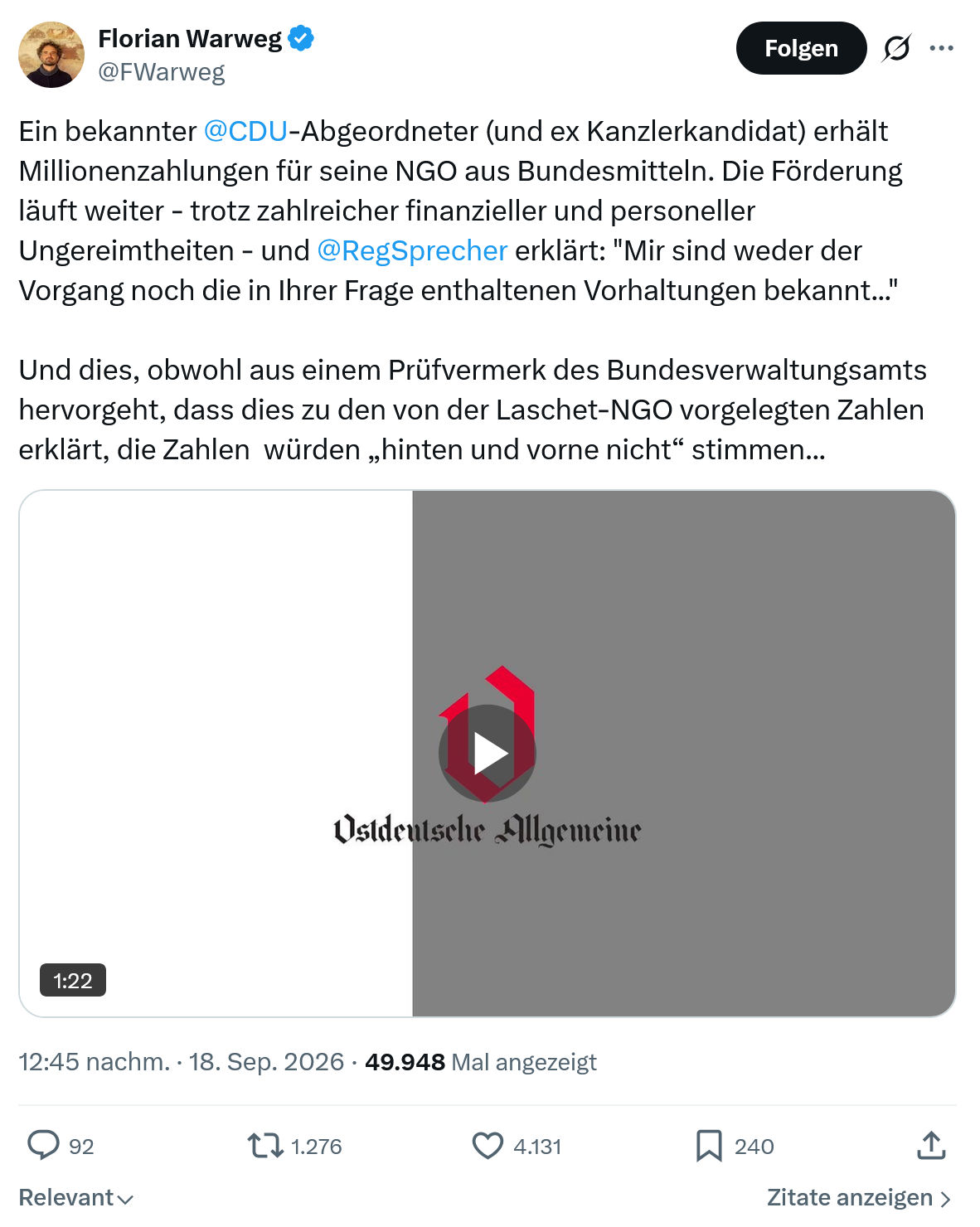 Florian Warweg: Ein bekannter @CDU-Abgeordneter...