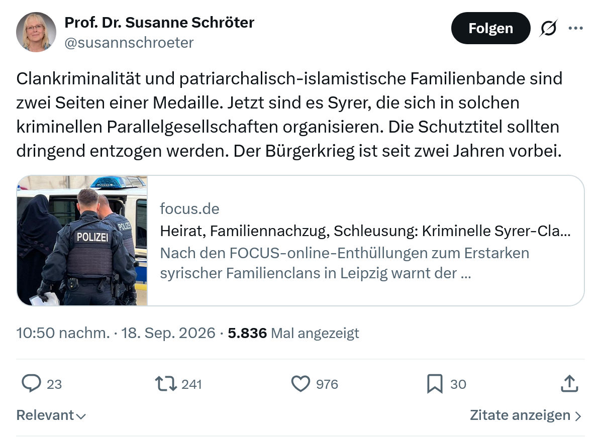 Susanne Schröter: Clankriminalität und patriarchalisch-islamistische...