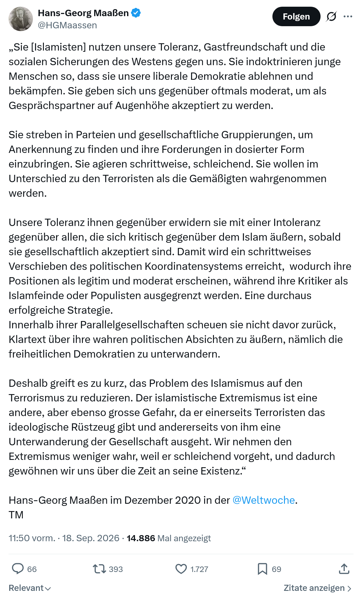 Hans-Georg Maaßen: Sie [Islamisten] nutzen unsere Toleranz...
