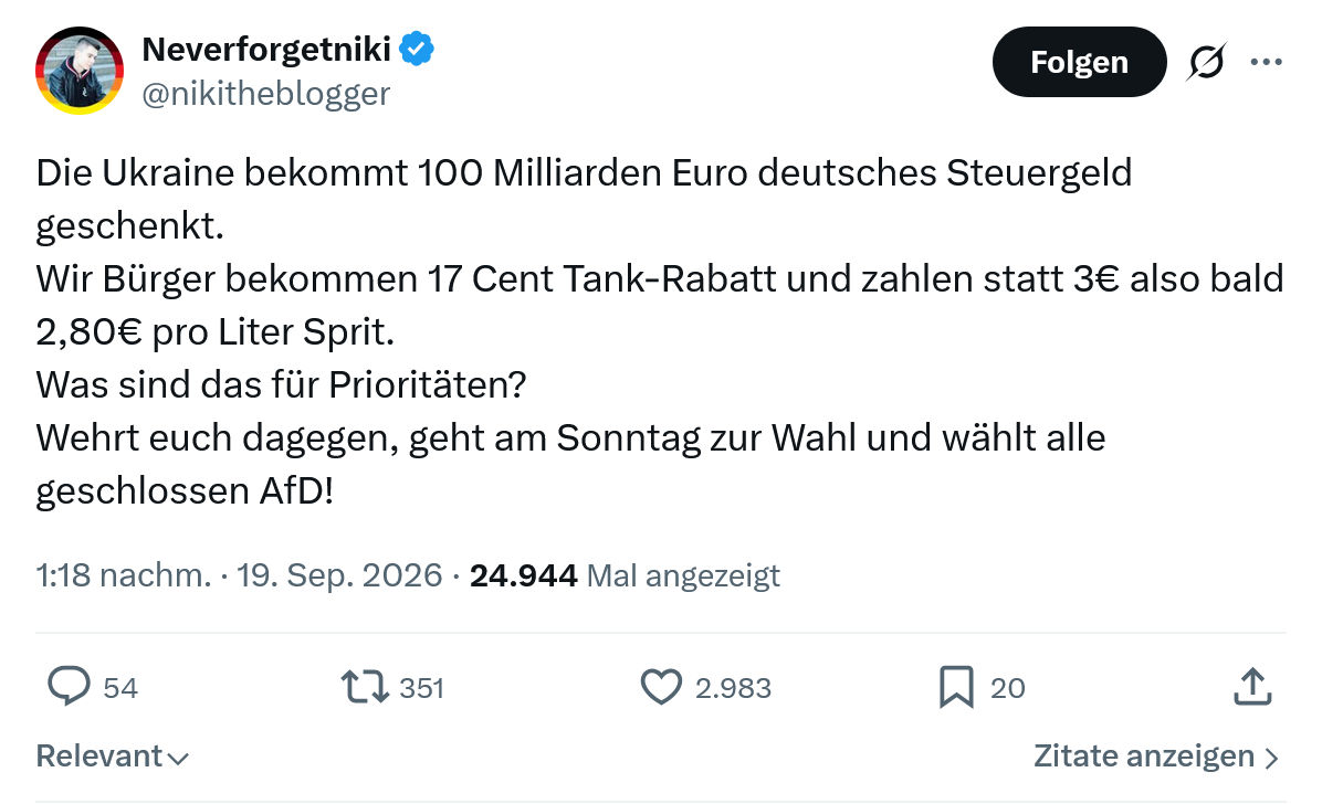 Neverforgetniki: Die Ukraine bekommt 100 Milliarden...