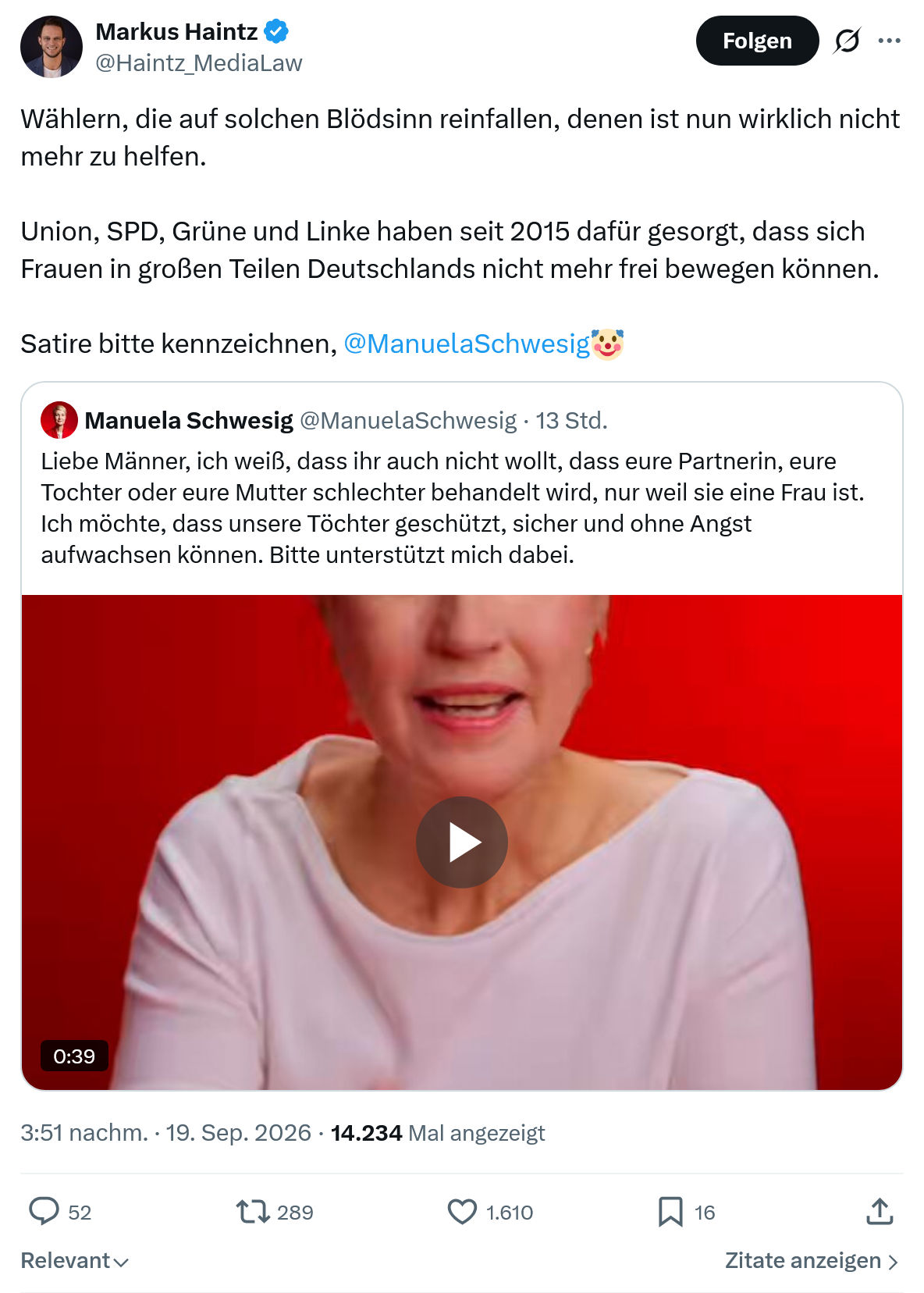 Markus Haintz: Wählern, die auf solchen Blödsinn...