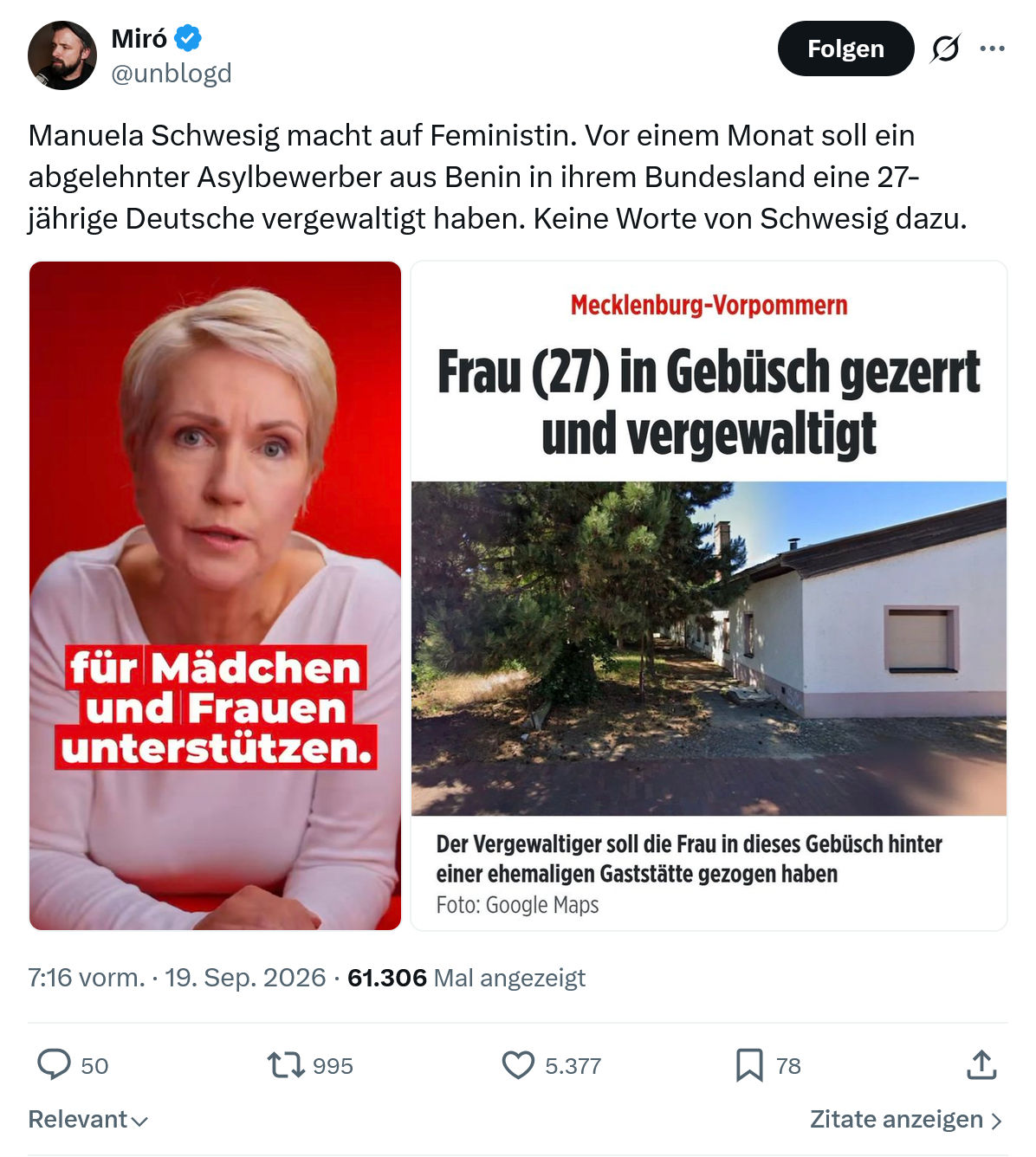 Miro Wolsfeld: Manuela Schwesig macht...