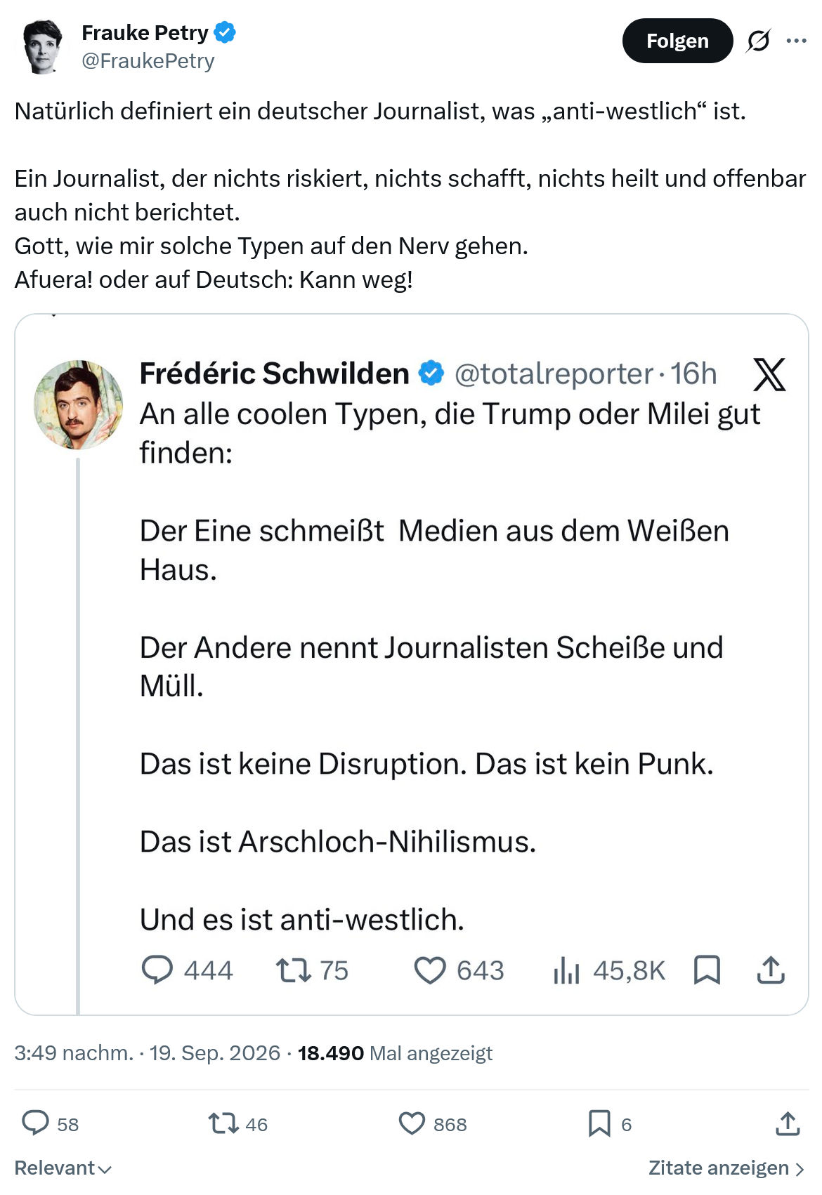 Frauke Petry: Natürlich definiert ein deutscher Journalist...