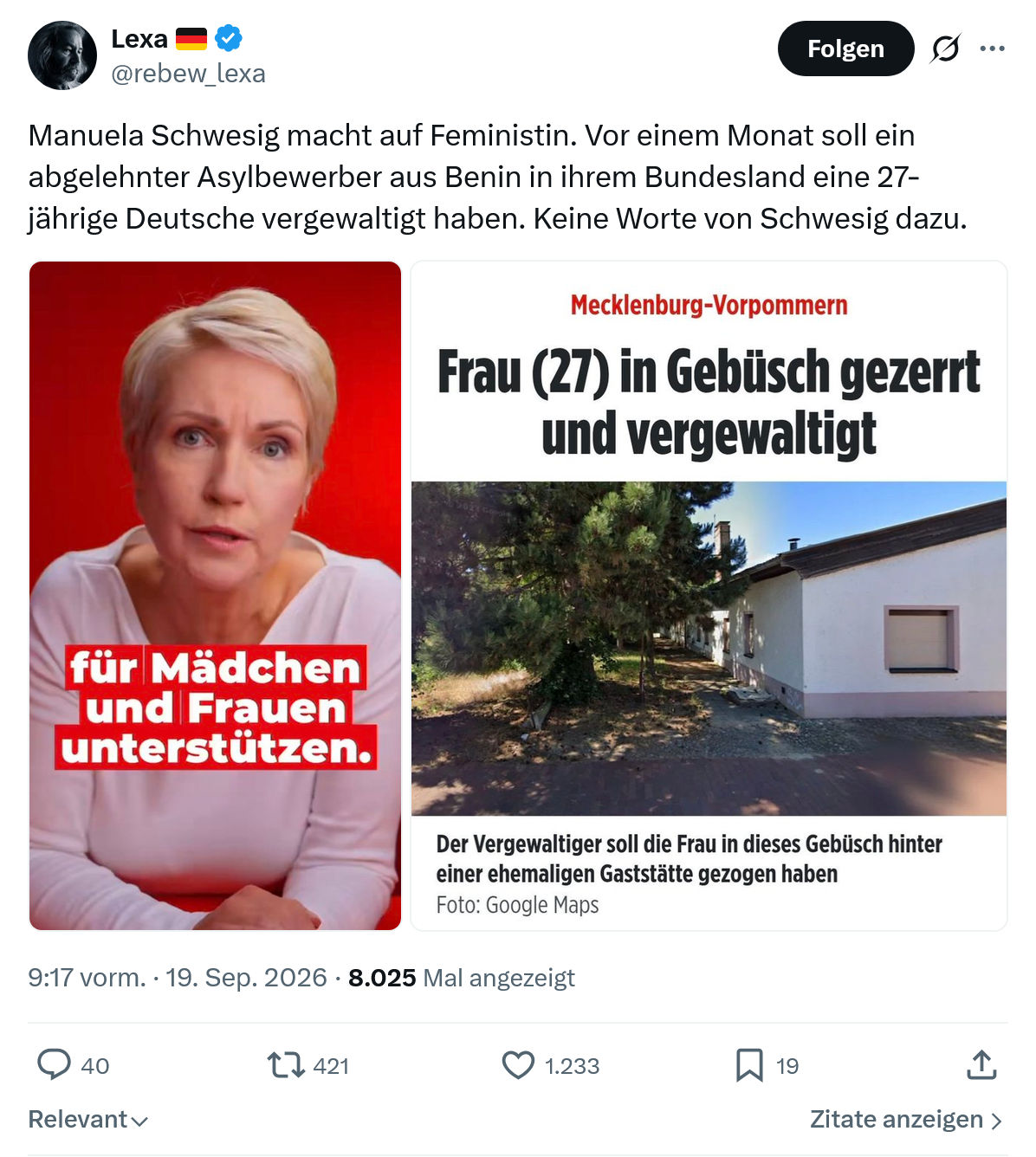 Lexa Rebew: Manuela Schwesig macht auf Feministin...
