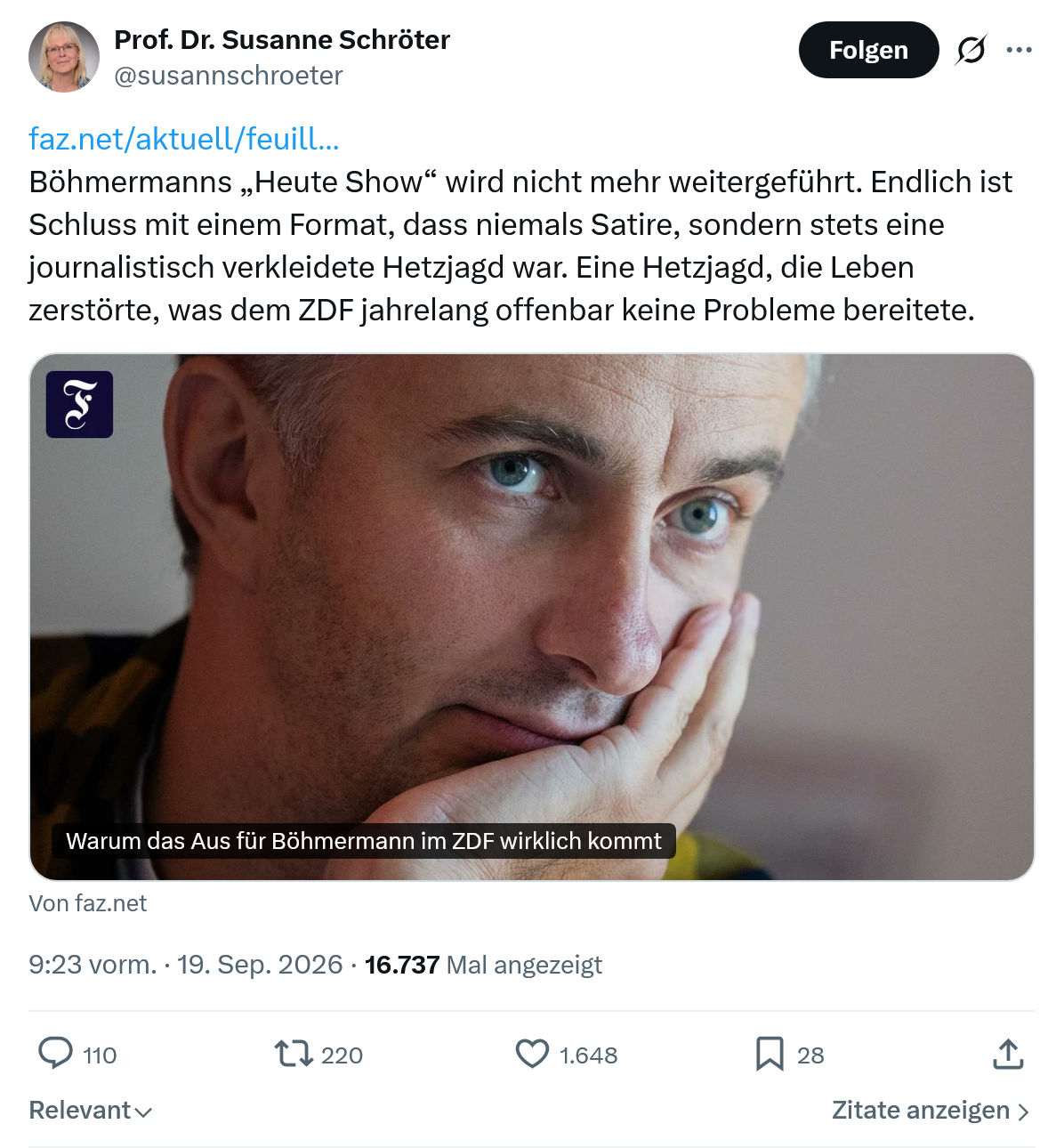Susanne Schröter:  Böhmermanns „Heute Show“...