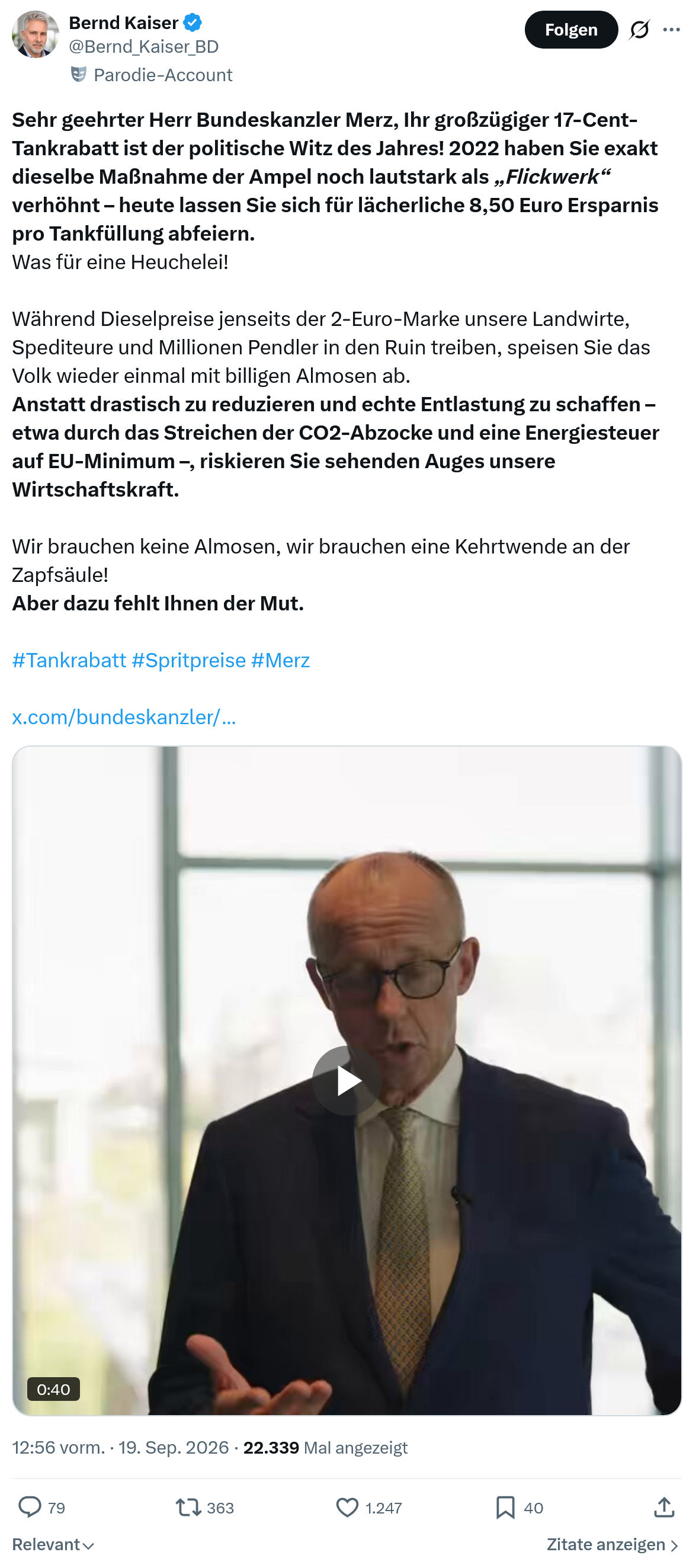 Bernd Kaiser: Sehr geehrter Herr Bundeskanzler Merz...