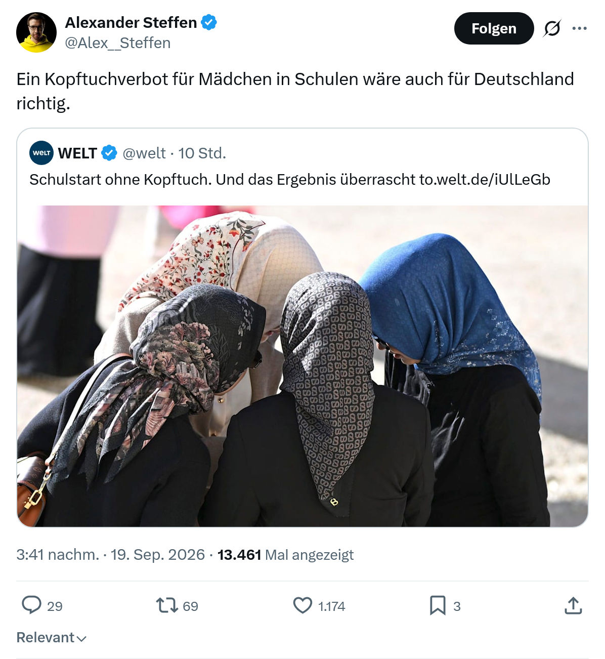 Alexander Steffen: Ein Kopftuchverbot...