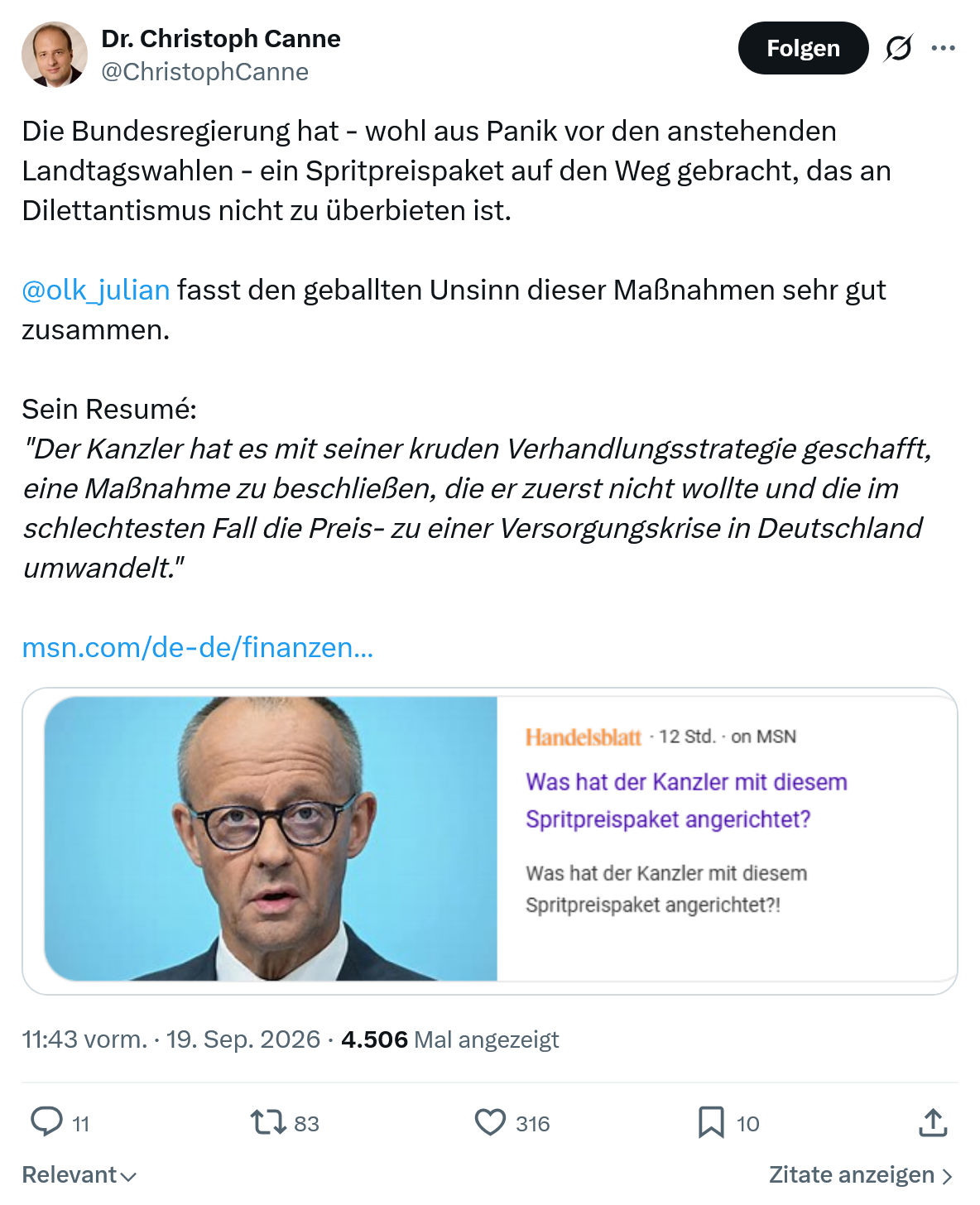 Christoph Canne: Die Bundesregierung hat...