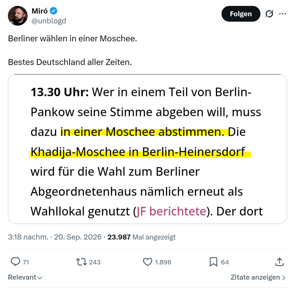 Miro Wolsfeld: Berliner wählen in einer Moschee...