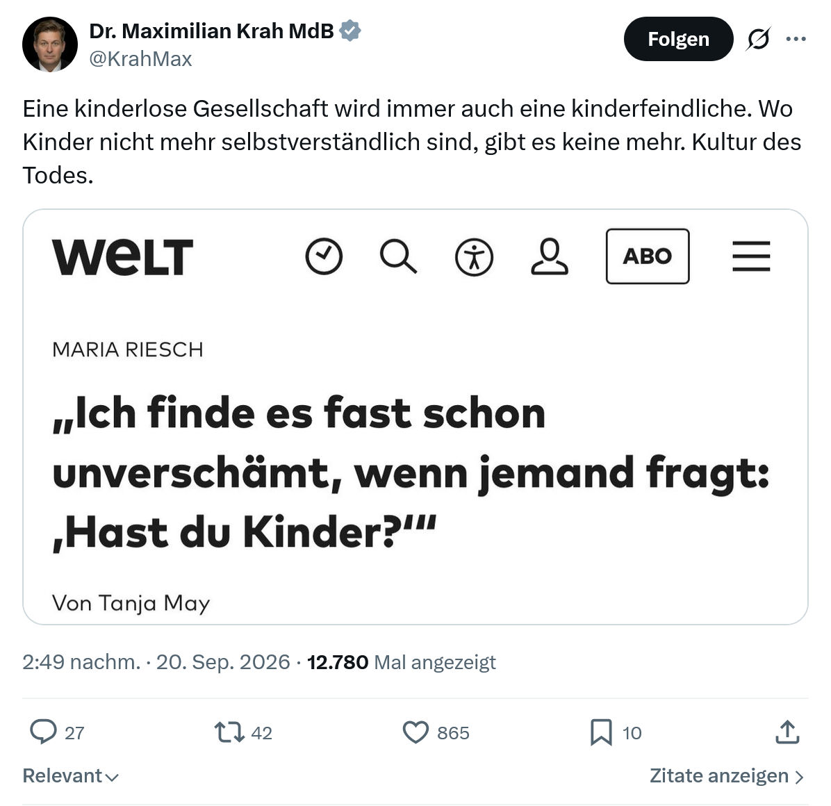 Maximilian Krah: Eine kinderlose Gesellschaft...