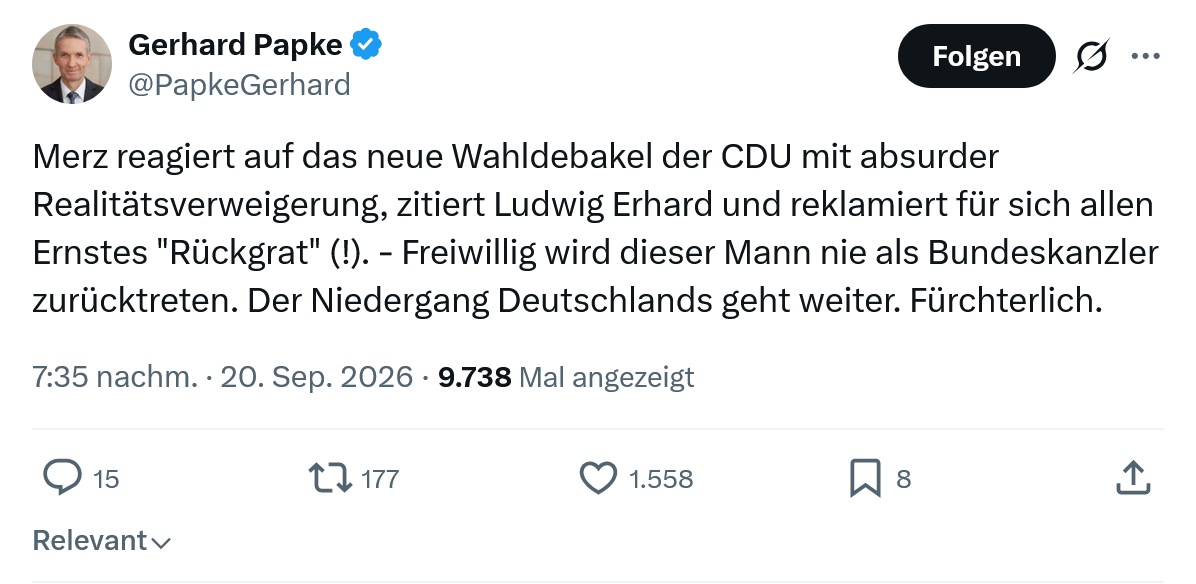 Gerhard Papke: Merz reagiert auf das neue Wahldebakel...
