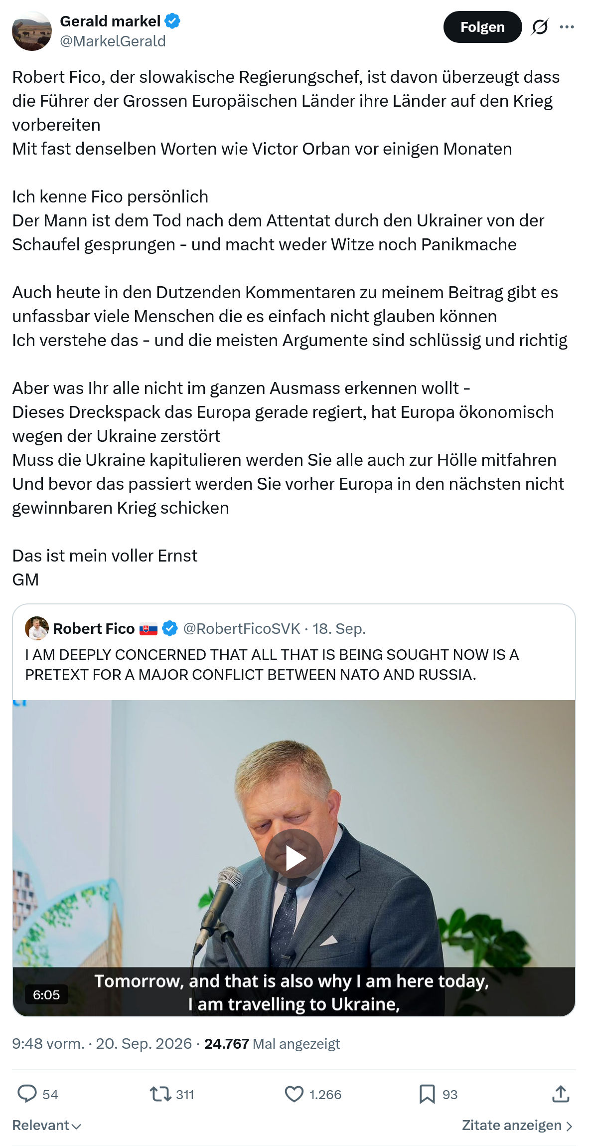 Gerald Markel: Robert Fico, der slowakische Regierungschef...