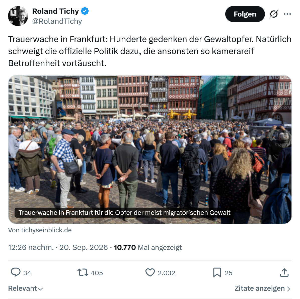 Roland Tichy: Trauerwache in Frankfurt...
