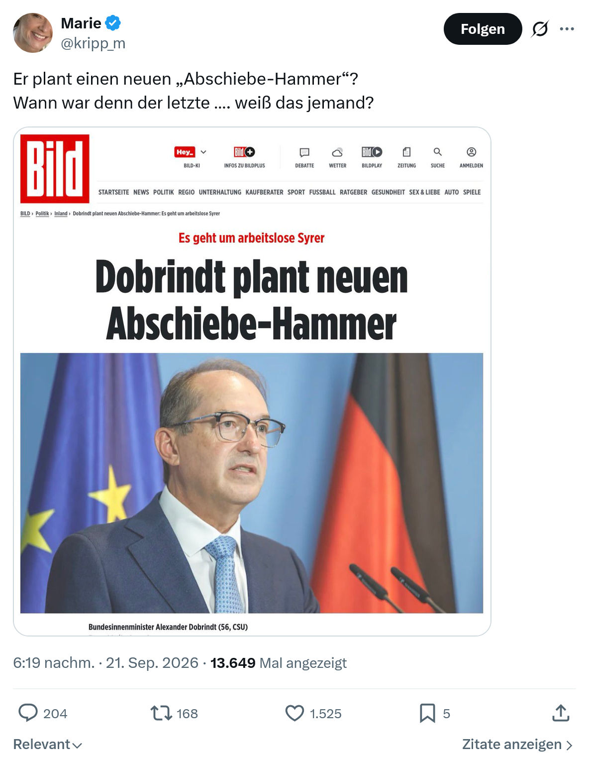 Marie kripp: Er plant einen neuen...