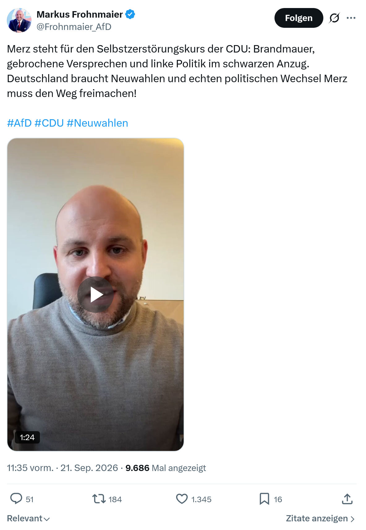 Markus Frohnmaier: Merz steht für den Selbstzerstörungskurs...